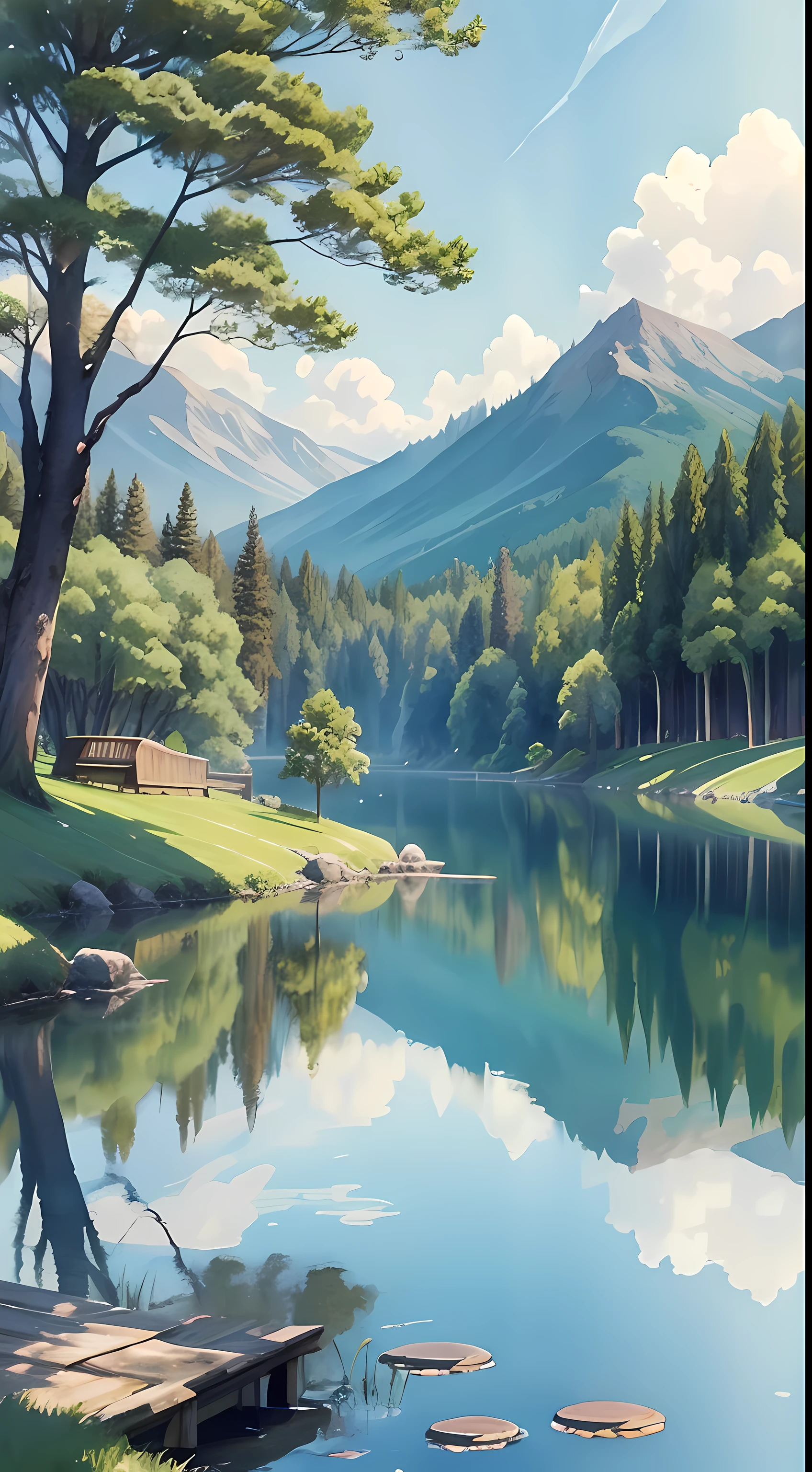 watercolor lake ghibli