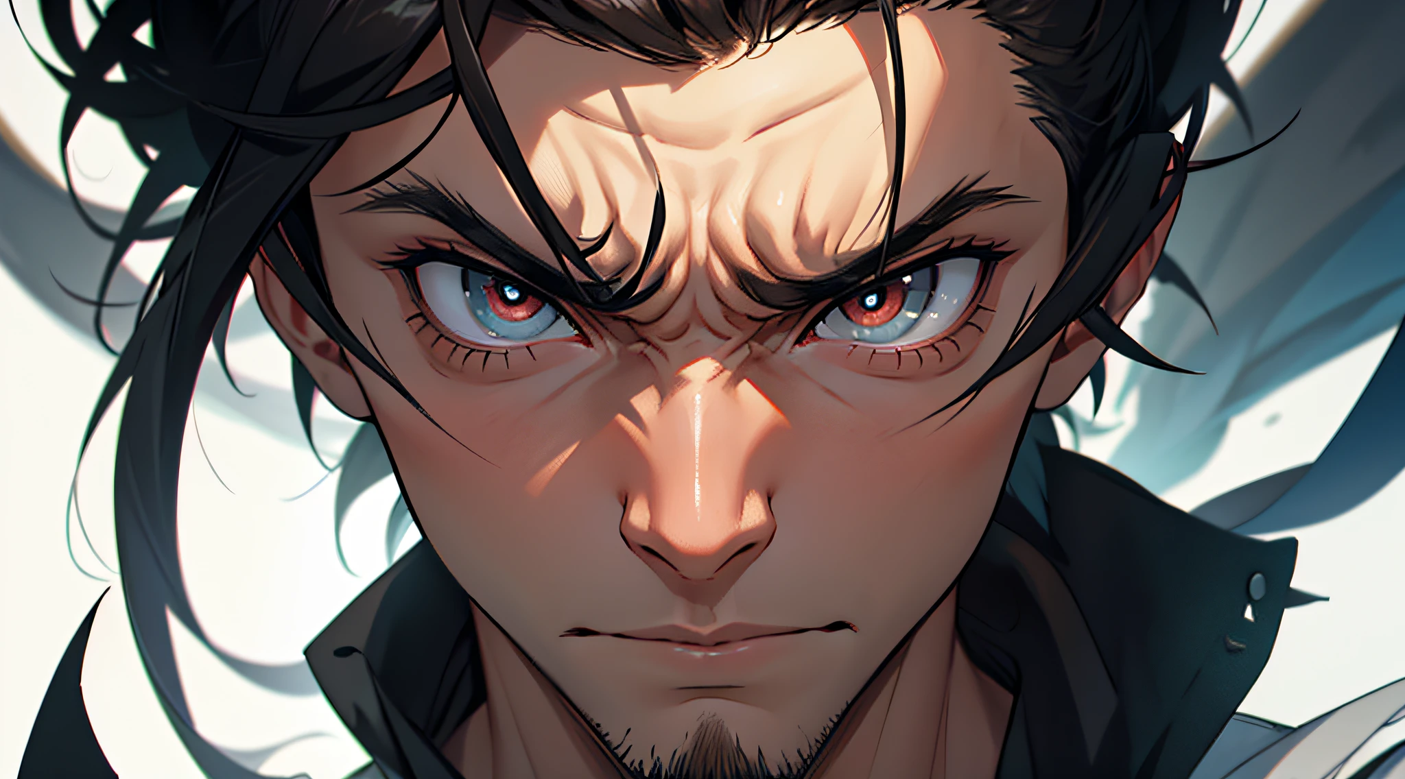 close face drawing , a man with anger emotion and blur on his eyes to show fast reaction