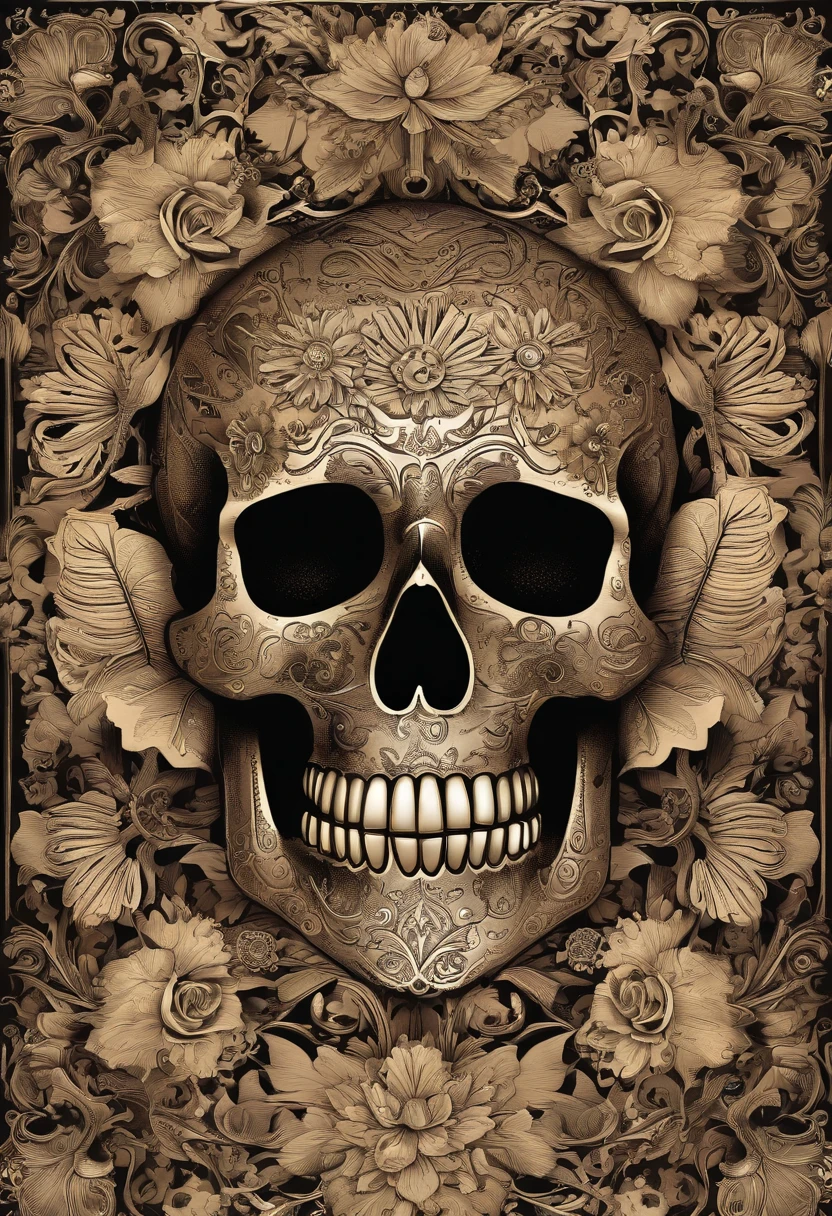 image of a skull shrouded in flowers and leaves, ((sugar skull)), day of the dead, fantasy skull, detailed art, sacred skull, skull paint, portrait of a sugar skull, hauntingly beautiful art, beautiful art uhd 4 k, skull bones flowers, jen bartel, death skull, artwork, ((face)), bright colors