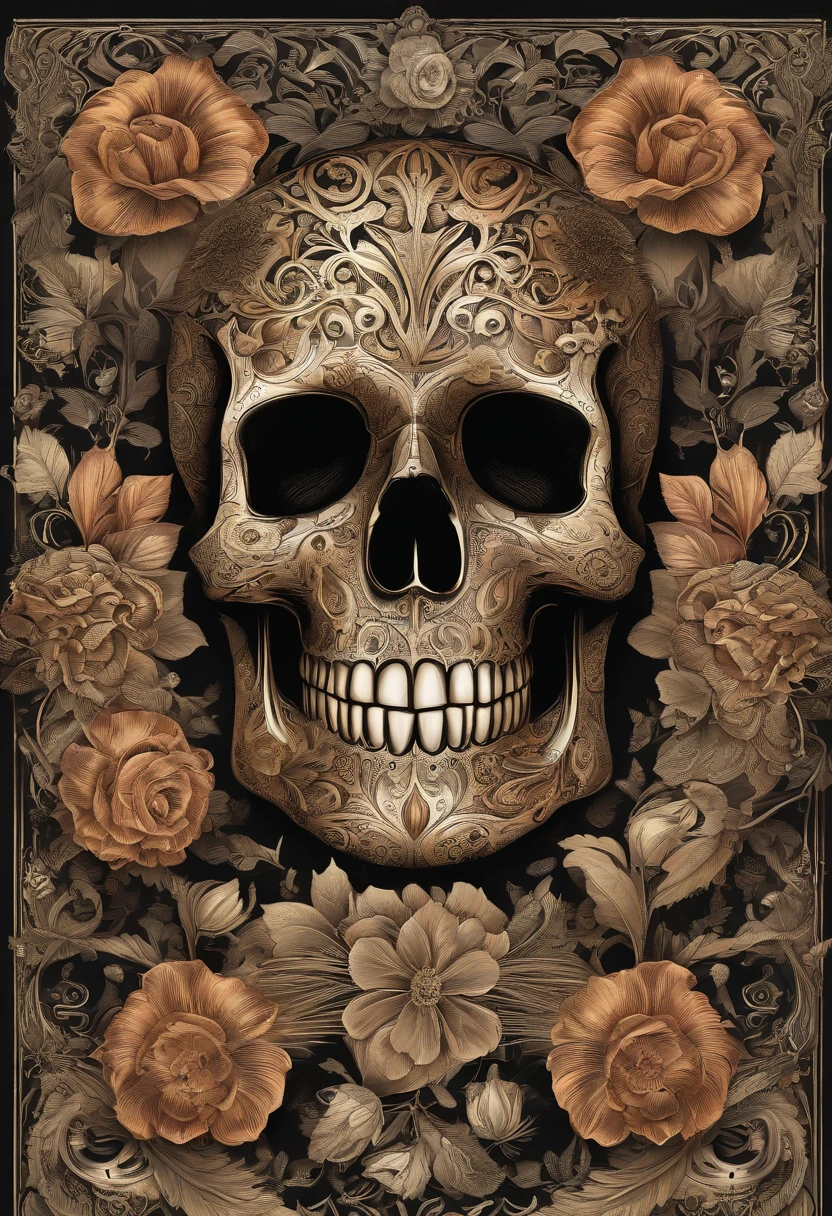 image of a skull shrouded in flowers and leaves, ((sugar skull)), day of the dead, fantasy skull, detailed art, sacred skull, skull paint, portrait of a sugar skull, hauntingly beautiful art, beautiful art uhd 4 k, skull bones flowers, jen bartel, death skull, artwork, ((face)), bright colors
