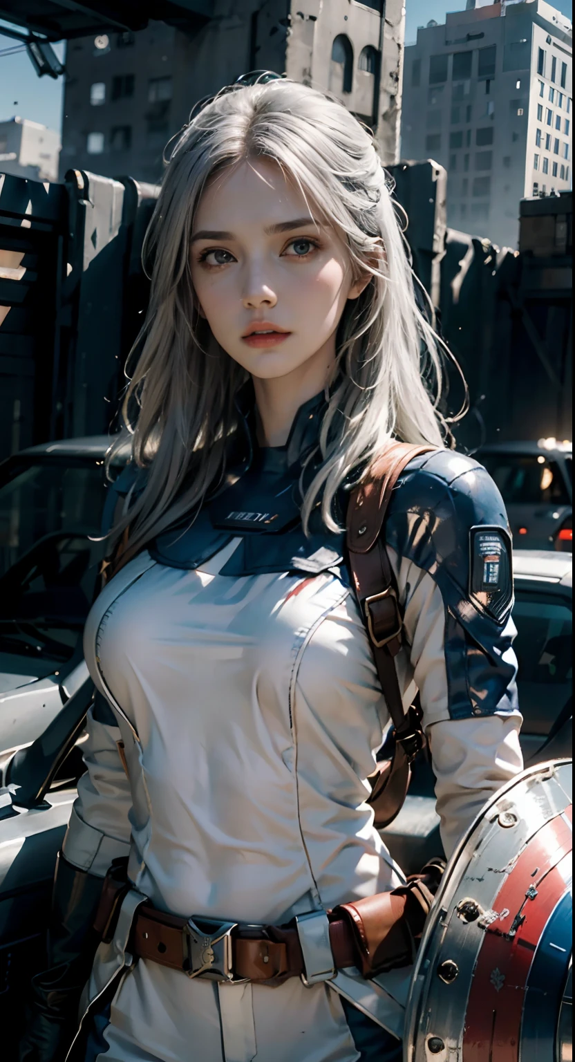 (1girl:1.3), solo, __body-parts__, official art, unified 8k wallpaper, super detailed, beautiful and aesthetic, beautiful, masterpiece, best quality, raw, masterpiece, super fine photo, best quality, super high resolution, photorealistic realism, sunlight, full-body portrait, amazing beauty, dynamic pose, delicate face, vibrant eyes, (from the front), she wears a futuristic Captain America jersey, blue color scheme, (holding a shield), A capital A on chest, very detailed abandoned warehouse background, detailed face, detailed complex busy background, messy, gorgeous, milky white, highly detailed skin, realistic skin details, visible pores, sharp focus, volumetric fog, 8k uhd, DSLR camera, high quality, film grain, fair skin, photo realism, lomography, huge metropolis in future dystopia, seen from below, translucent