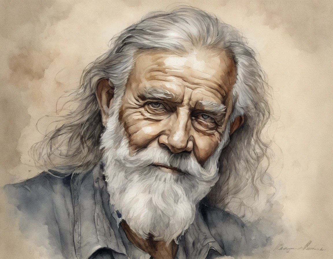 portrait of an old man with a big beard, Drypoint etching, extremely detailed, hatching, hyperrealistic, aquatint, line drawing, realism, Lithography, Washi, trending on artstation, sharp focus, studio photo, intricate details, highly detailed, by greg rutkowski