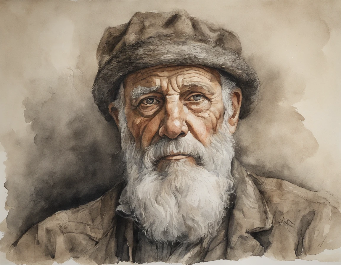 portrait of an old man with a big beard, Drypoint etching, extremely detailed, hatching, hyperrealistic, aquatint, line drawing, realism, Lithography, Washi, trending on artstation, sharp focus, studio photo, intricate details, highly detailed, by greg rutkowski