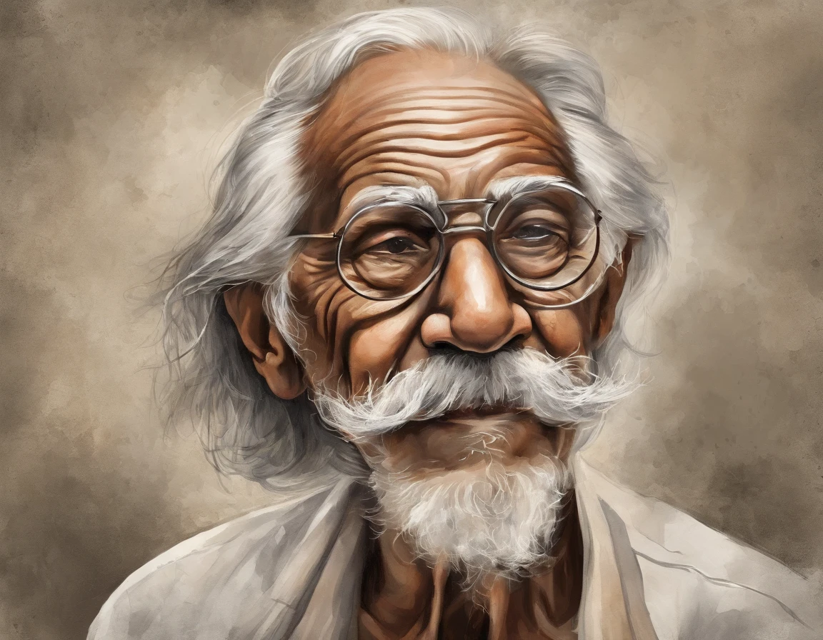 Elderly person wearing half-moon glasses, with a long, stooped nose, flowing and long silver hair, beard and mustache, stunning realistic, 3d render, octane render, intricately detailed, cinematic, hyper realistic cover photo awesome full color, hand drawn, realistic 12k, intricate. high definition, cinematic