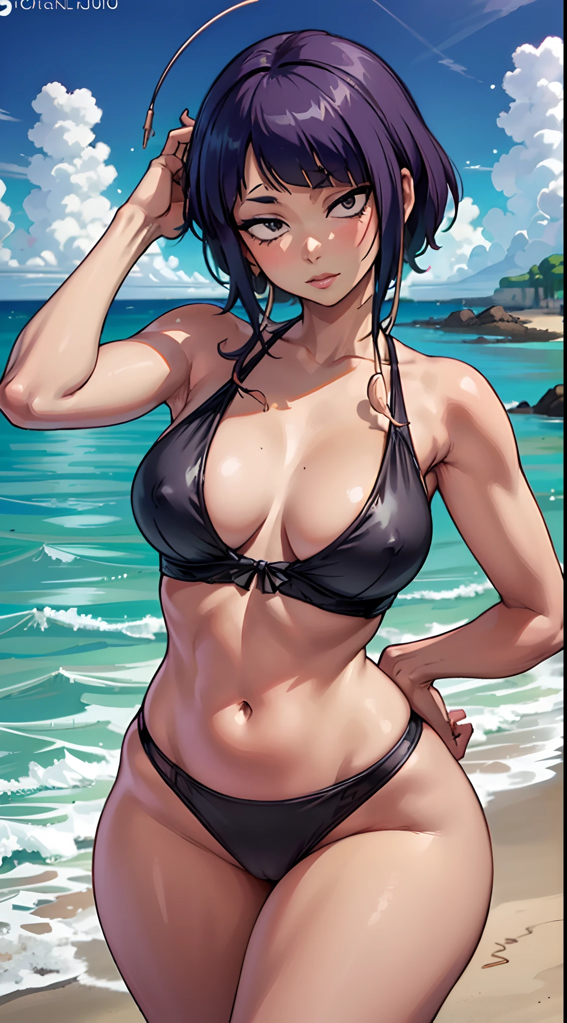 (best quality:1.3), Kyoka Jiro , peituda, clivagem, sedutora, rosto sexy, sexy, body curvy, bunda grande, peitos grandes,( Pov: front ) beach