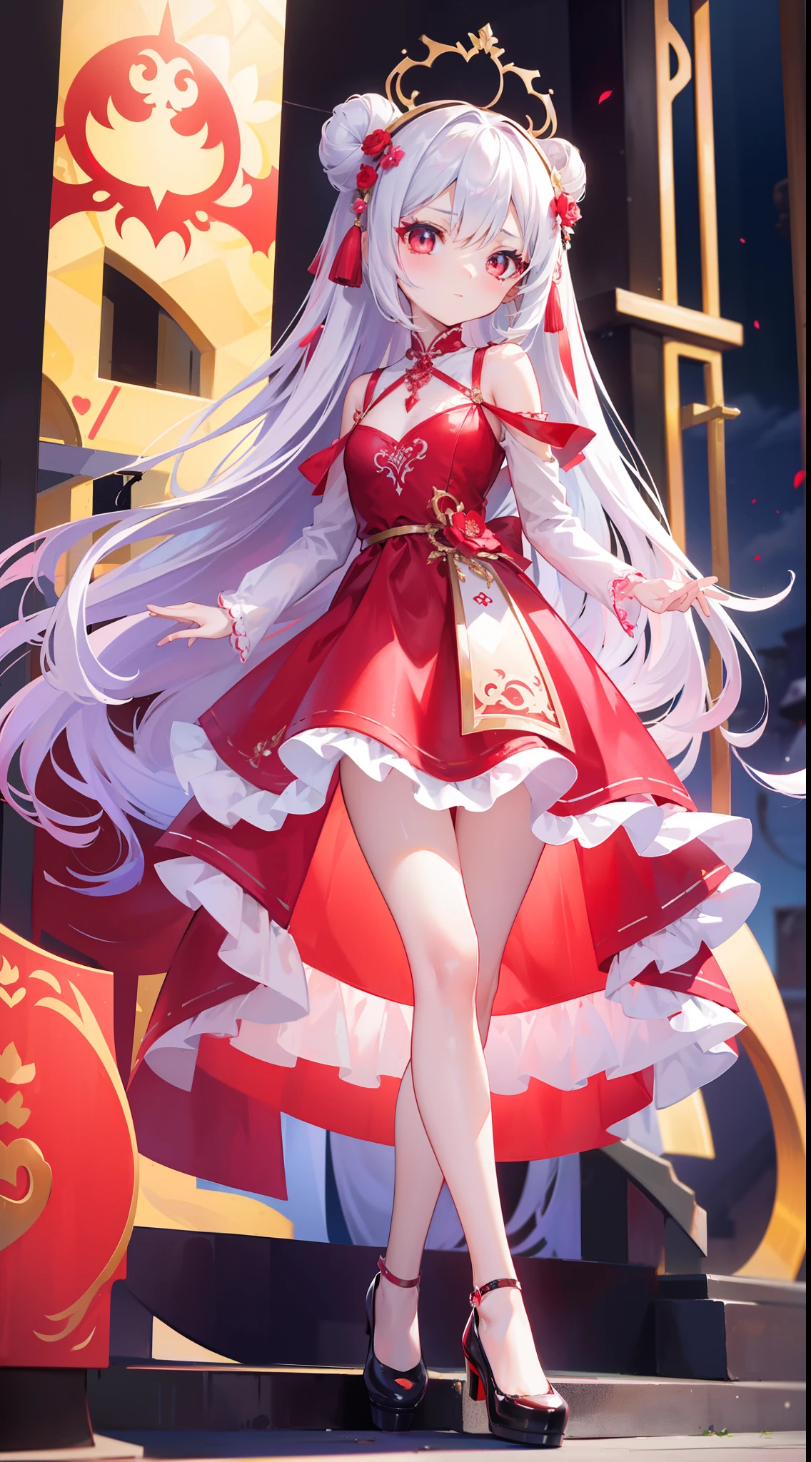 A beautiful and charismatic character,Her appearance is very eye-catching。Has long silky hair,And a pair of big bright eyes,Her face is delicate,It gives a gentle and elegant feeling。Additionally,Fire red dress,thedemongirl,Hellfire,Dark style,Small leather shoes,The design of this dress is very beautiful,Also suitable for her figure。