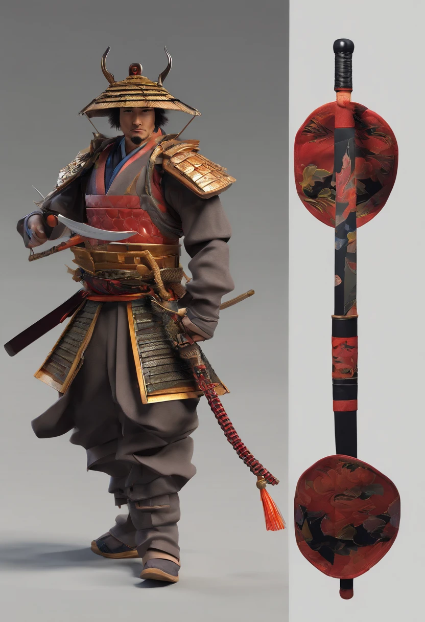 (((um homem samurai com uma espada na cintura))), olhar penetrante, Wearing a bamboo hat, rosto detalhado, jovem, extremamente detalhado, plano geral, estilo anime, colorido, obra prima, 8k