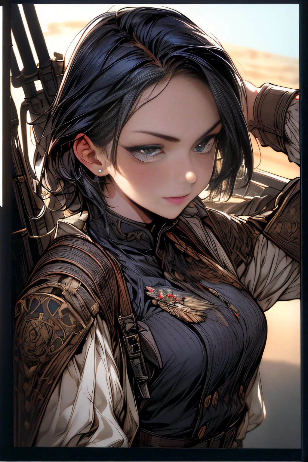 (hard disk, sharp, fractals),(8K resolution), actionpose、ww1ger、(comic book style),(Lola:Bad image:1.0),(Lola:add more details:1.2 ),、Detailed and complex、intricate-detail、high intricate detailed、absurd amount of details、((looking at the viewers))、 A detailed face, 1girl in_独奏, Imperial German Army Uniform、Mechanical weapons、Battlefield Background