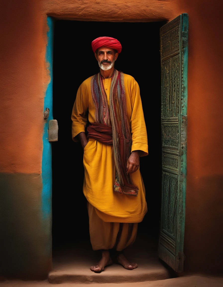 A Moroccan farmer in front of a door