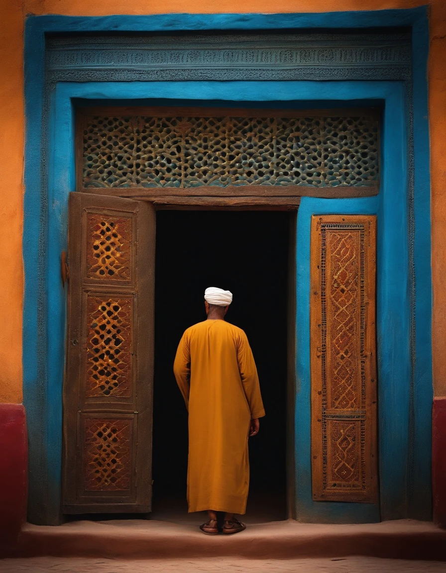 A Moroccan farmer in front of a door
