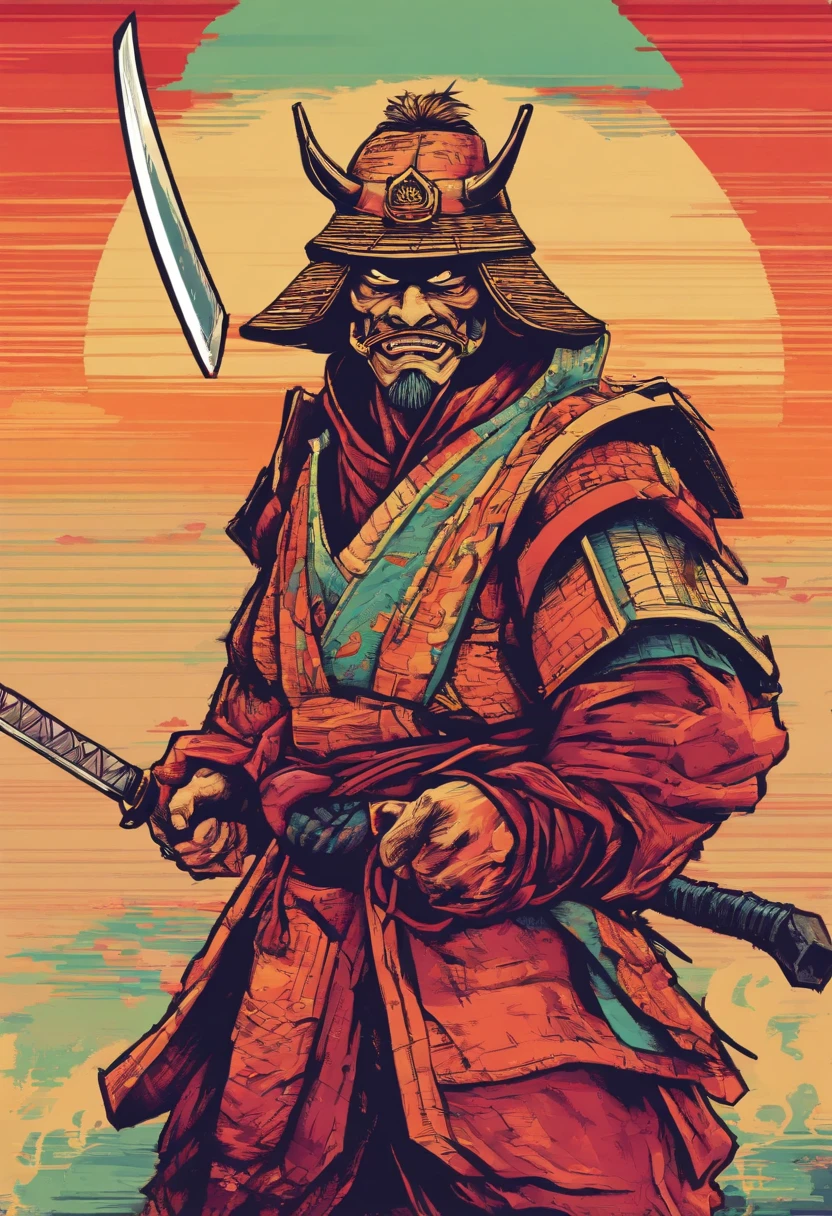 (((um homem samurai com uma espada na cintura))), olhar penetrante, Wearing a bamboo hat, rosto detalhado, jovem, extremamente detalhado, plano geral, estilo anime, colorido, obra prima, 8k