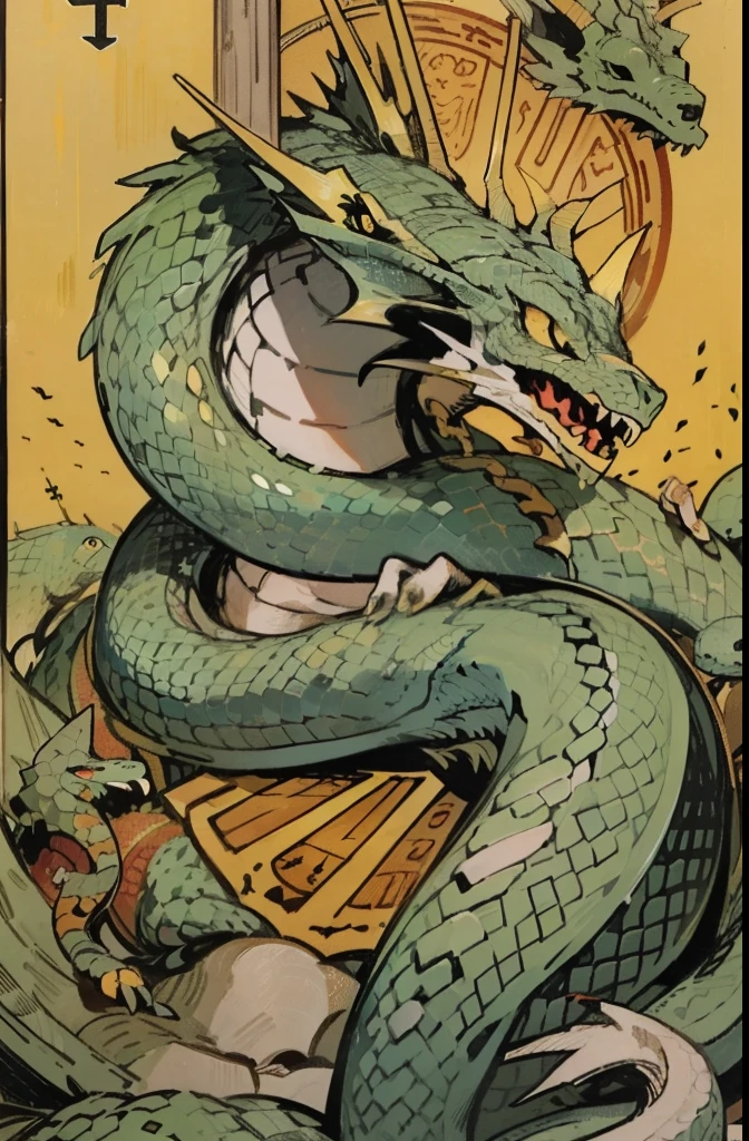 tarot card, mythological, eight-headed, snake, dragon,
