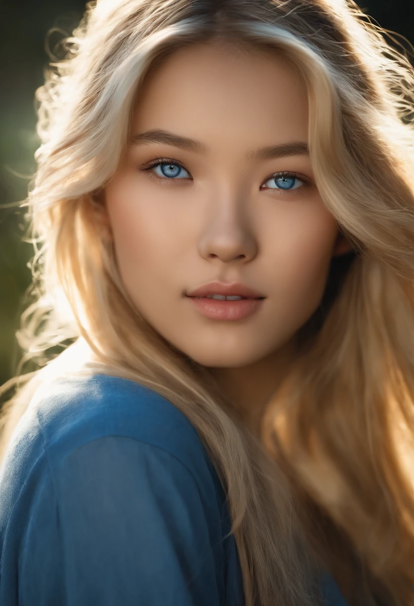 photo realistic, girl, blond hair, blue eyes, asian,