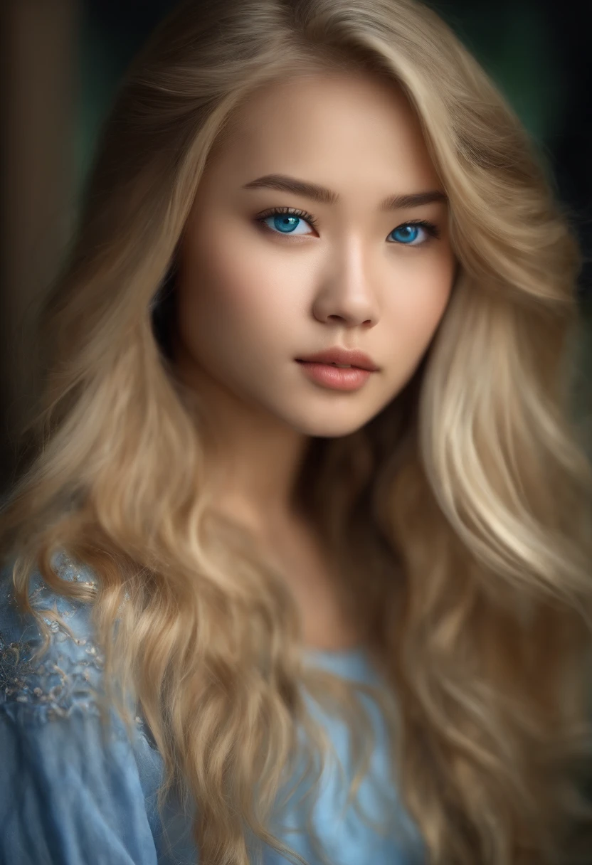 photo realistic, girl, blond hair, blue eyes, asian,