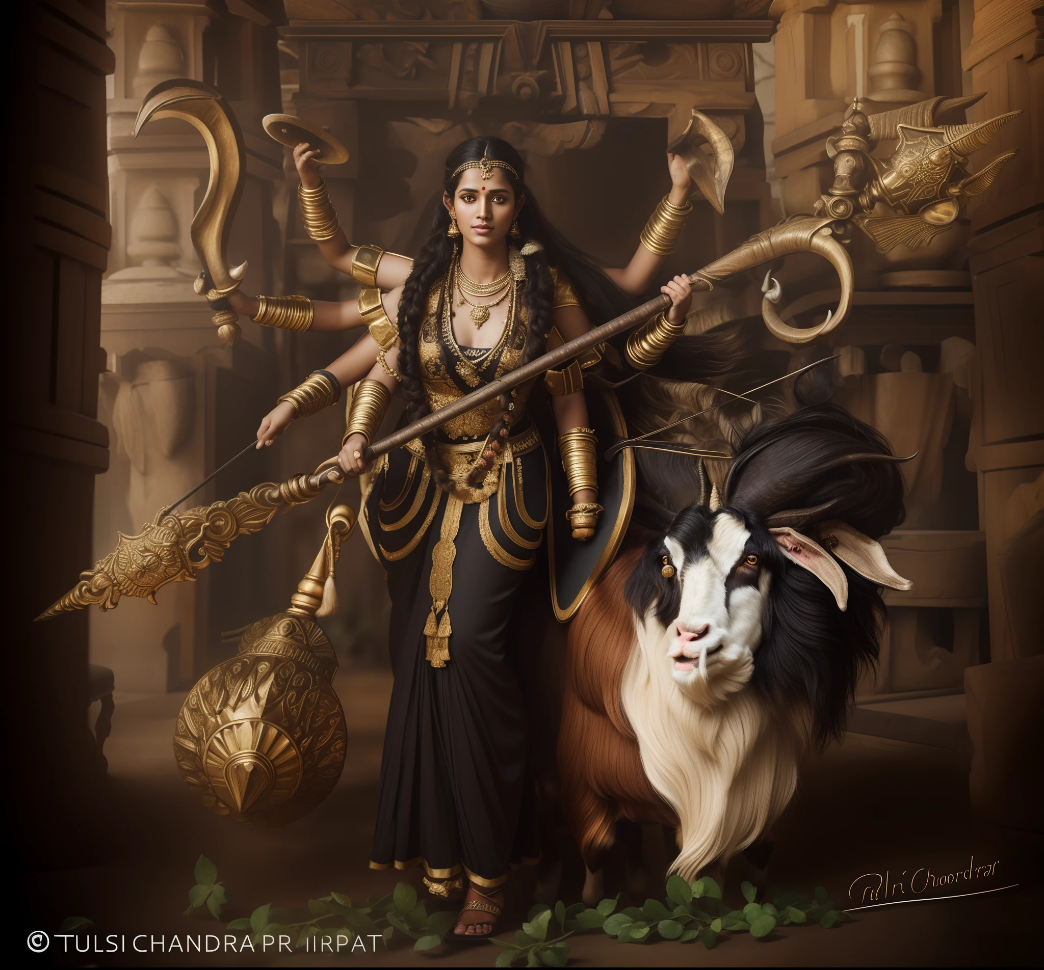 ((Portrait Of Indian Women sitting Dutch Landrace goat) Goddess), Huge curly horns, horns, oppressive horns, black horns, a pair of horns Photorealistic,Ultra-HD,HDR, Octane Render, High Quality, In-depth Render, High Detailed, Detailed-Eyes:0.2, Detailed-Facial Features:0.2, Detailed-Face:0.2, Shot By DSLR,4k,Nikon AF-S NIKKOR 85mm f/1.8G