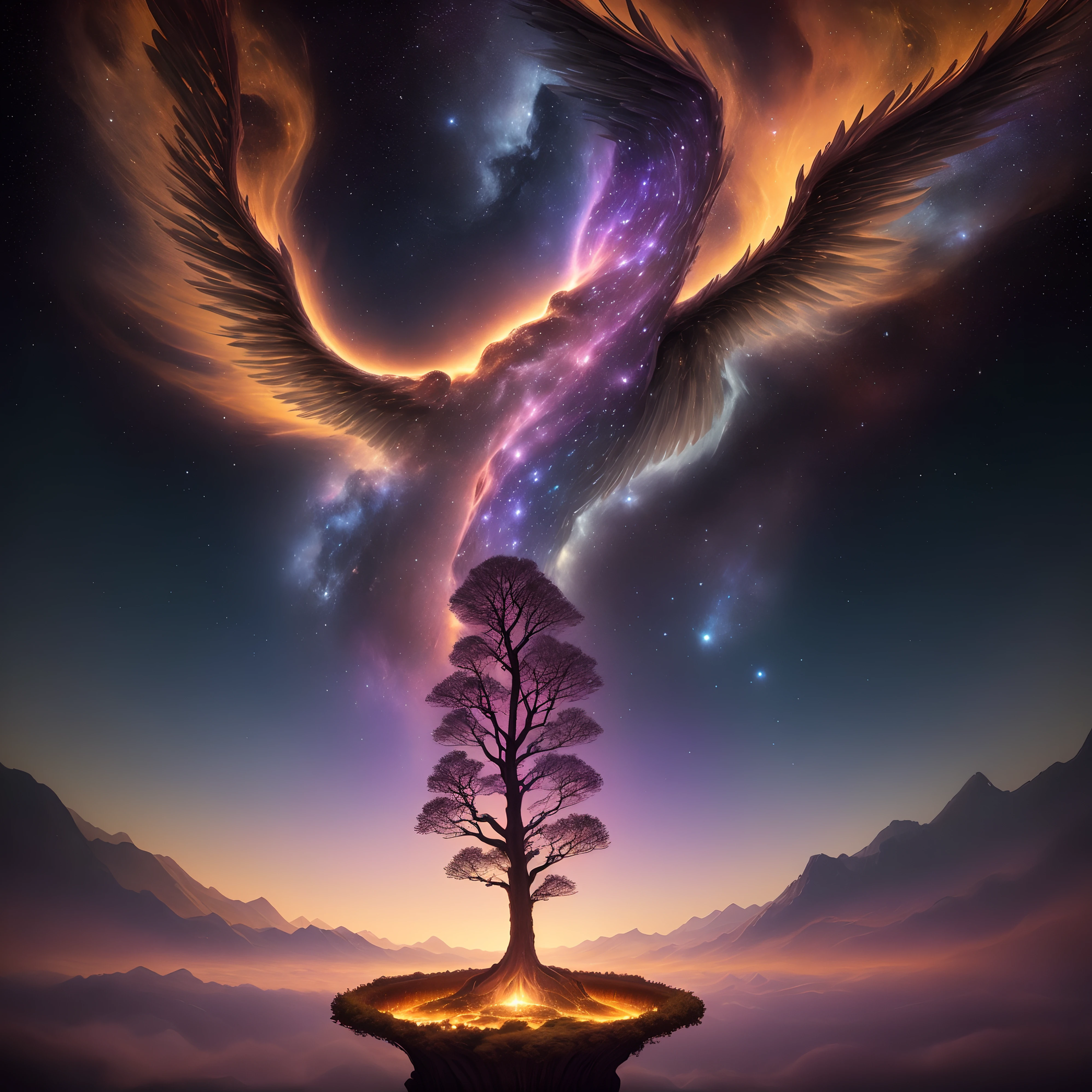 :
Imagine a stunning t-shirt design that captivates people with its ethereal beauty and a sense of cosmic wonder. The concept, "Celestial Harmony," combines elements of the universe, nature, and unity to create a visually striking and emotionally resonant piece of art.

Background:
The backdrop of the t-shirt would feature a vast, deep-space panorama, filled with a mesmerizing blend of galaxies, nebulae, and stars. The colors would transition from deep cosmic blues and purples near the top to warmer celestial oranges and golds near the bottom.

Central Image:
At the center of the design, a magnificent and graceful tree would rise upwards. Its branches would extend like cosmic tendrils, reaching towards the galaxies above. The tree would be infused with a sense of cosmic energy, with leaves and blossoms radiating with the colors of the universe.

Unity Symbol:
Around the base of the tree, forming its roots, would be an intricate and delicate mandala-like pattern. This pattern would represent the interconnectedness of all life, with each element flowing seamlessly into the next. It would serve as a symbol of unity and harmony.

Celestial Creatures:
Throughout the design, hidden among the branches and stars, there would be subtle depictions of mythical celestial creatures like phoenixes, unicorns, and dragons. These creatures would add an element of mystery and enchantment to the artwork.

Typography:
In elegant and flowing script, the words "Celestial Harmony" would be artfully incorporated into the design. The font would mirror the cosmic theme, with letters appearing as if they were made of stardust.

Color Palette:
The color palette would be rich and vibrant, dr