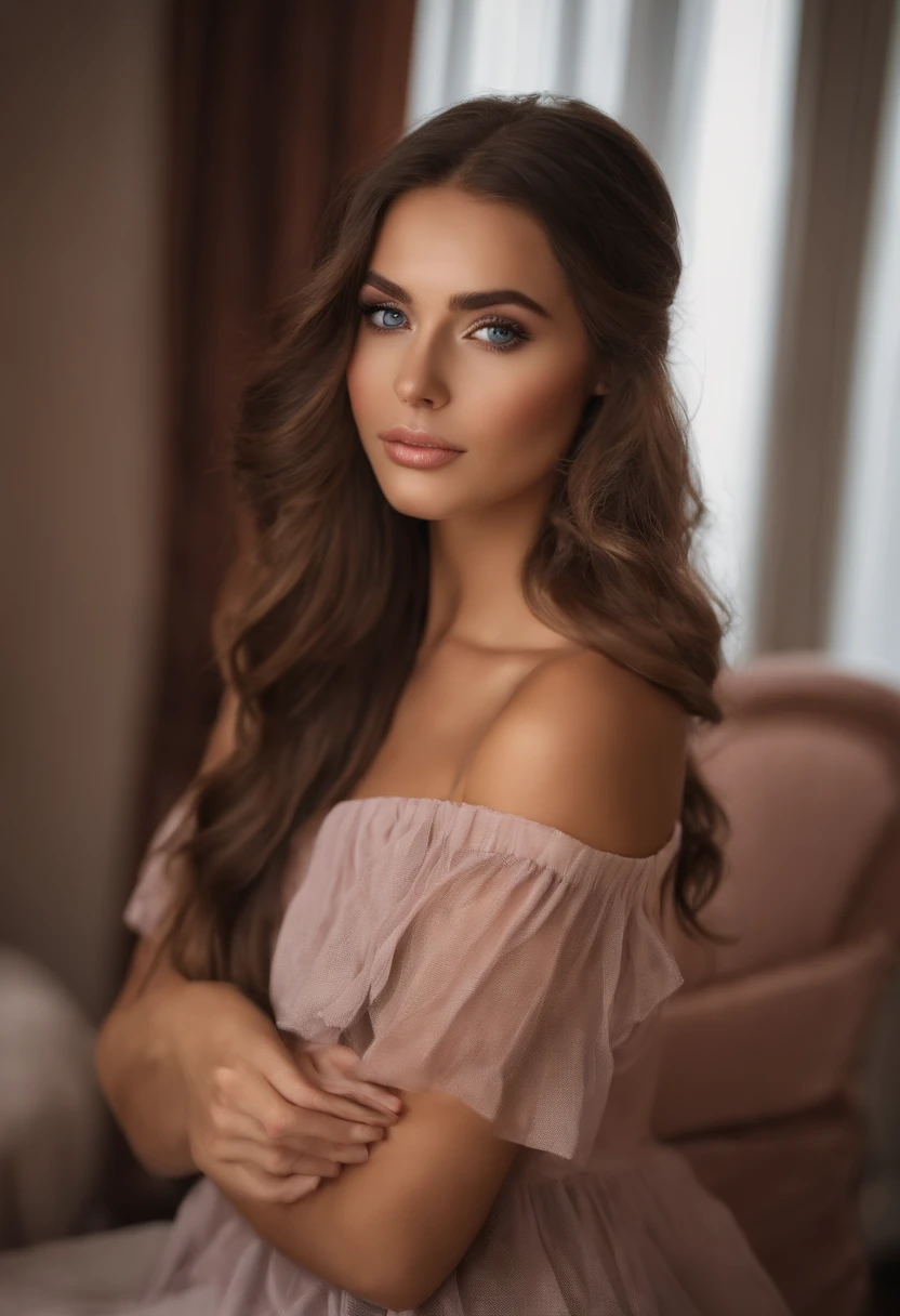 arafed frau mit schwarzen kleidern, Sexy girl with blue eyes, portrait sophie mudd, brown hair and big eyes, Selfie einer jungen Frau, Augen im Schlafzimmer, Violet Myers, ohne Make-up, Natural makeup, Blick direkt in die Kamera, Gesicht mit Artgram, dezentes Make-up, Stunning full body shot, im Schlafzimmer, Spaltung