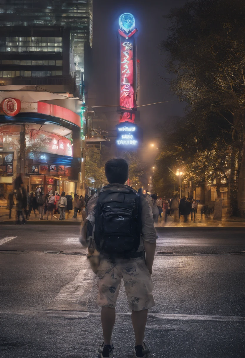 Um iphone gigante no meio da rua com varias pessoas olhando para ele ao seu redor,retrato,Landscape,scientific fiction,colorido,studio lighting,foco nítido,vivid colors,Cityscape,noite,Rua iluminada,Atmosfera agitada,iPhone gigante,Curiosos,astonished expressions,Central location,sidewalk,Visible details,sharp textures