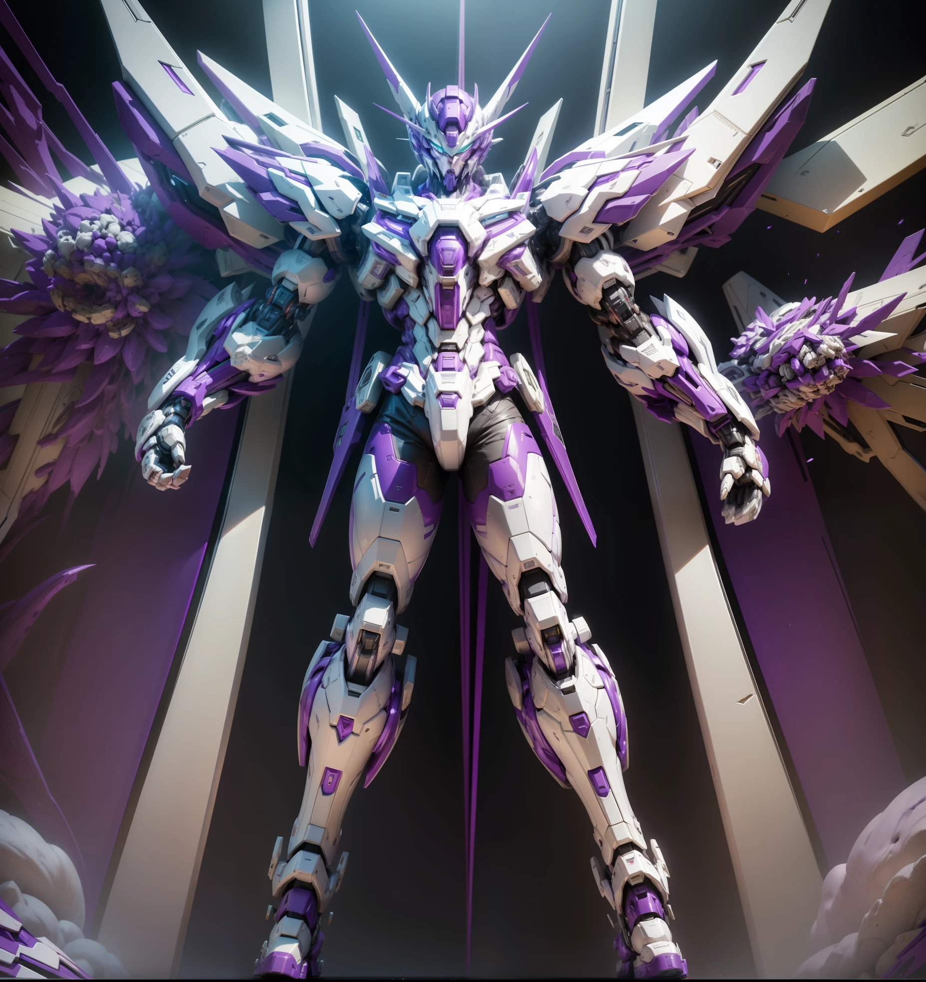 Extreme graphics and extreme art style,The high bitrate is 4K,Extreme light tracing,The ultimate two-dimensional style,The ultimate purple and white mech,Shota boy,The ultimate hair assembly line,Extreme purple and white mecha tights,Ultimate glamour eyes,The mech showed his face,Expose muscle lines,The ultimate purple and white arm armor,Purple-white arms,The ultimate purple and white mecha pants,Ultimate purple and white mech legs,There are also the ultimate purple and white mechanical shoes,Tougher than any body,The background is purple and white futuristic city style