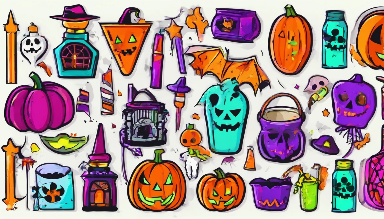 set of (insert style) Halloween objects on a white background