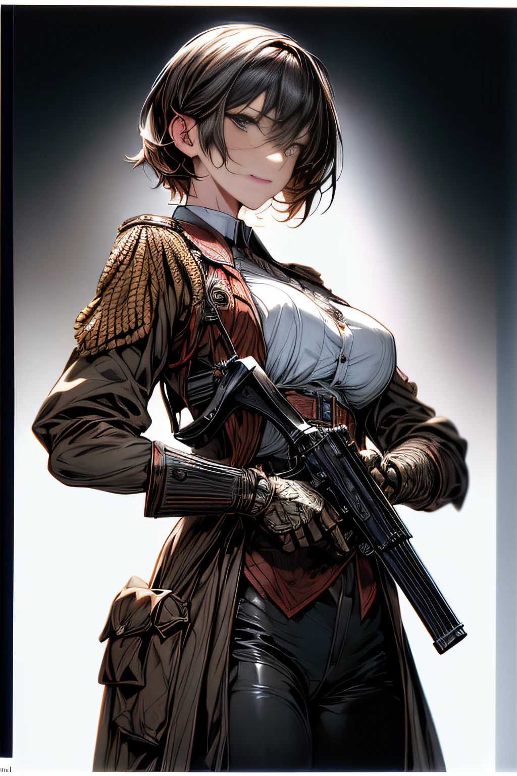 (hard disk, sharp, fractals),(8K resolution), actionpose、ww1ger、(comic book style),(Lola:Bad image:1.0),(Lola:add more details:1.2 ),、Detailed and complex、intricate-detail、high intricate detailed、absurd amount of details、((looking at the viewers))、 A detailed face, 1girl in_独奏, Imperial German Army Uniform、Mechanical weapons、Battlefield Background