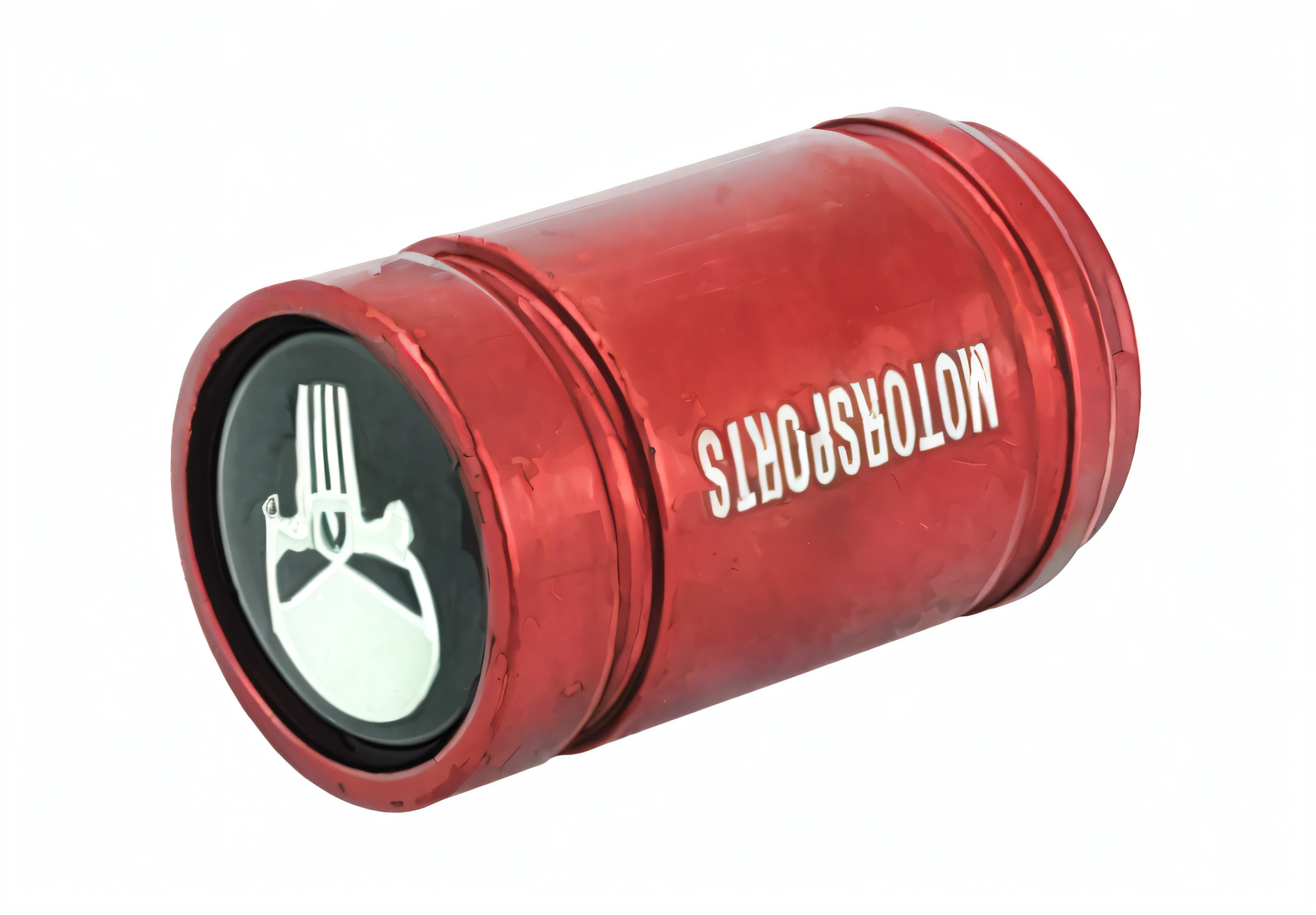 Close-up of red flashlight,There is a white hand on it, red mechanical body, smoke bombs, full-shot, full-shot, detailled image, horrid, Official product photo, 28mm, 2 8 mm, Single eyes, full product shot, low shot, 24mm lens, Full shot, 45mm, 4 5 mm, red lightsaber