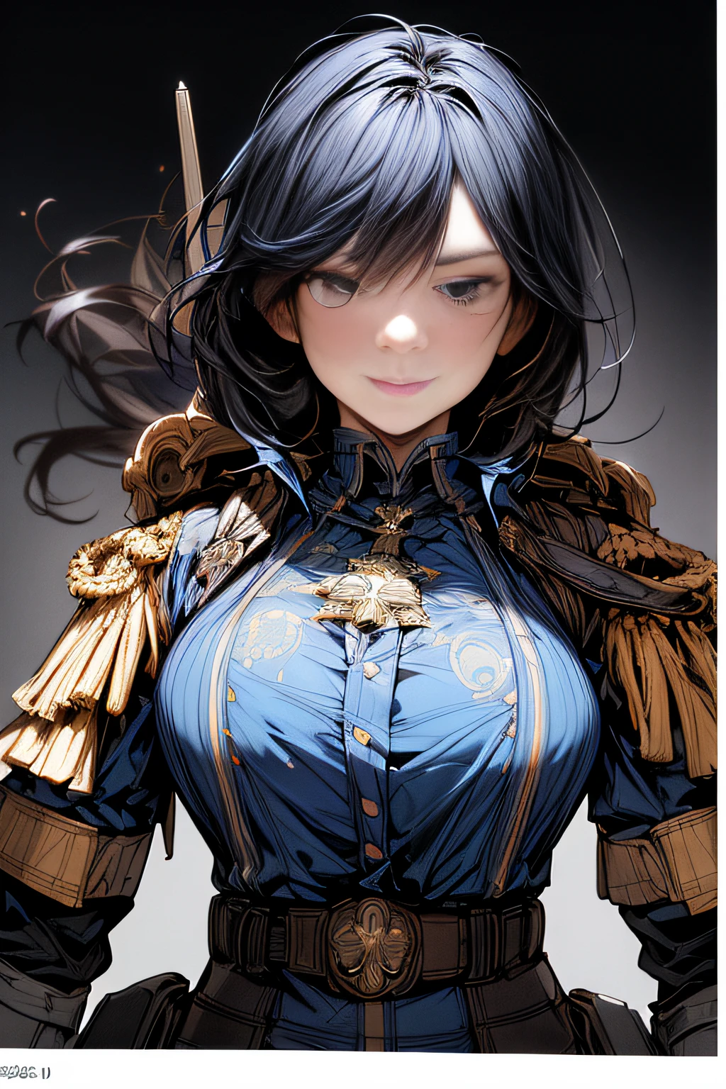 (hard disk, sharp, fractals),(8K resolution), actionpose、ww1ger、(comic book style),(Lola:Bad image:1.0),(Lola:add more details:1.2 ),、Detailed and complex、intricate-detail、high intricate detailed、absurd amount of details、((looking at the viewers))、 A detailed face, 1girl in_独奏, Imperial German Army Uniform、Mechanical weapons、Battlefield Background