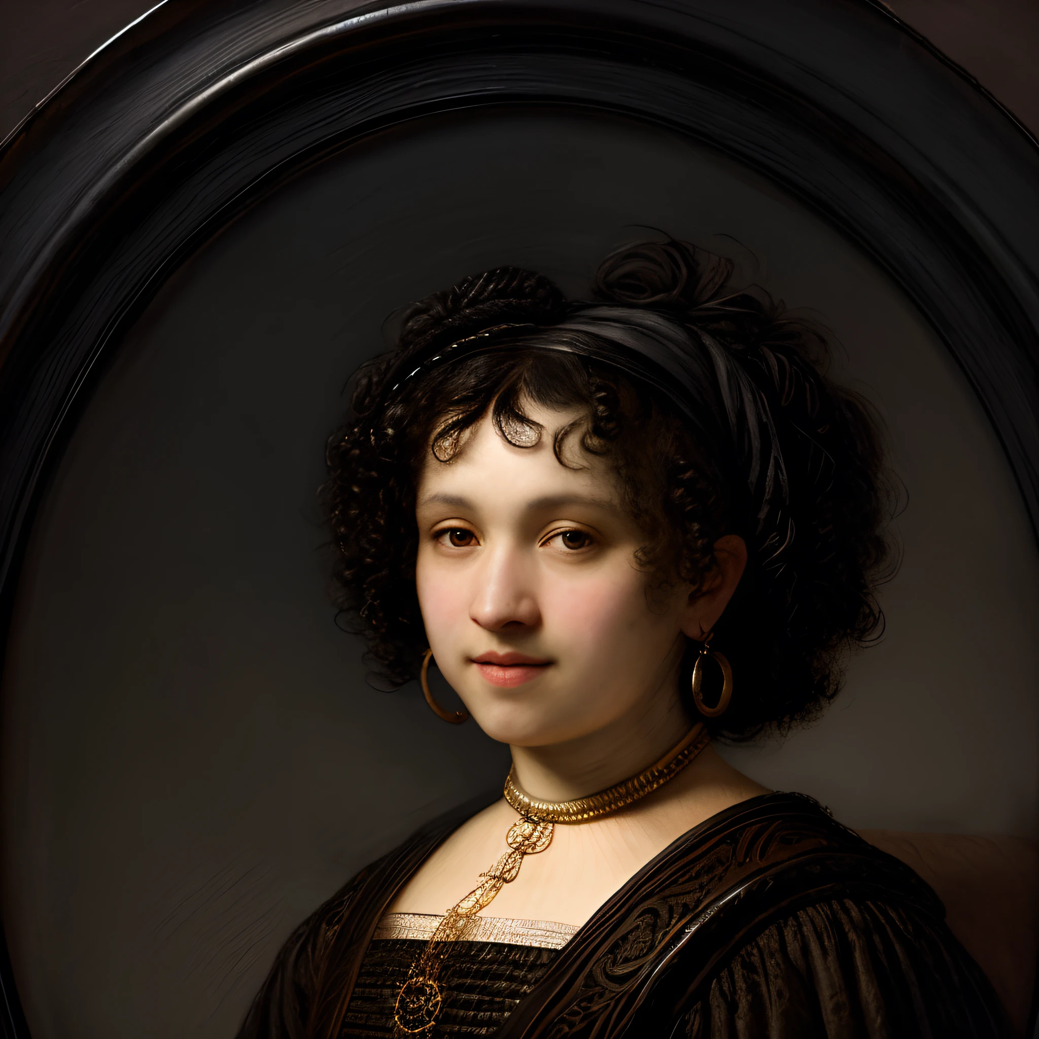 woman with black curly hair by rembrandt