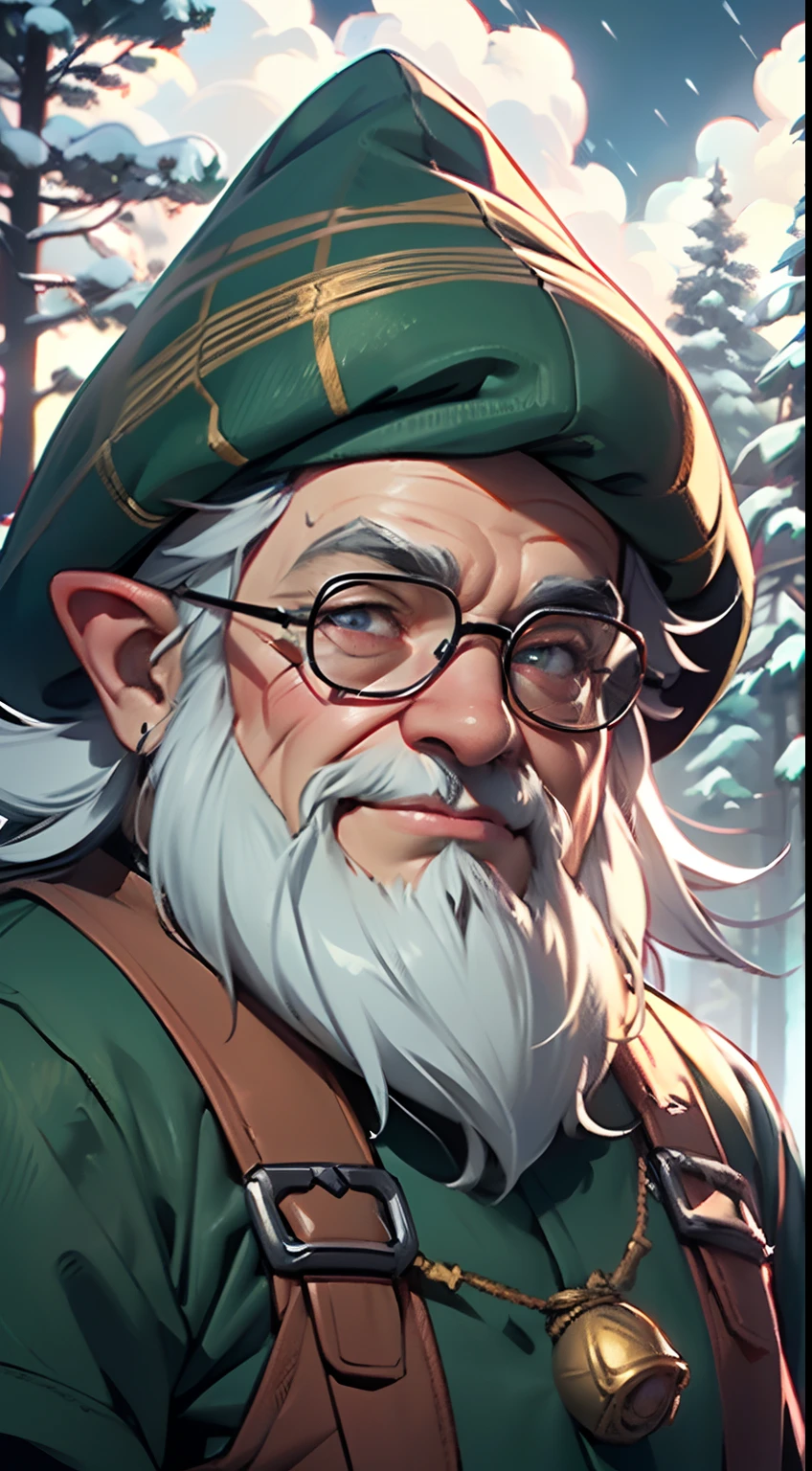 ((((1 gnome)))), earth spirit, ((((dwarf, old man)))), beard, brown skin, pickaxe, 

wise old gnome, keeper of the knowledge trees, magical mushrooms,

1 gnome hunter, raised by nature,

((((detailed face,detailed eyes,detailed clothes)))), 

intricate eyes,beautiful detailed eyes,symmetrical eyes,

smile,expressive eyes,   

(ultra-detailed:1.3), beautiful detailed glow,  finely detailed, ultra-detailed, 

(dynamic pose:1.0),(centered,scale to fit dimensions,Rule of thirds),

((snowy pine forest at night)),with dark stormy clouds,winter,scenery:1.25,((snow forest background)),Christmas tree,

highres,sharp focus,(ultra detailed,extremely detailed),(photorealistic artwork:1.37),(extremely detailed CG unity 8k wallpaper),(((vibrant colors,vibrant theme))),(intricate),(masterpiece),(best quality),