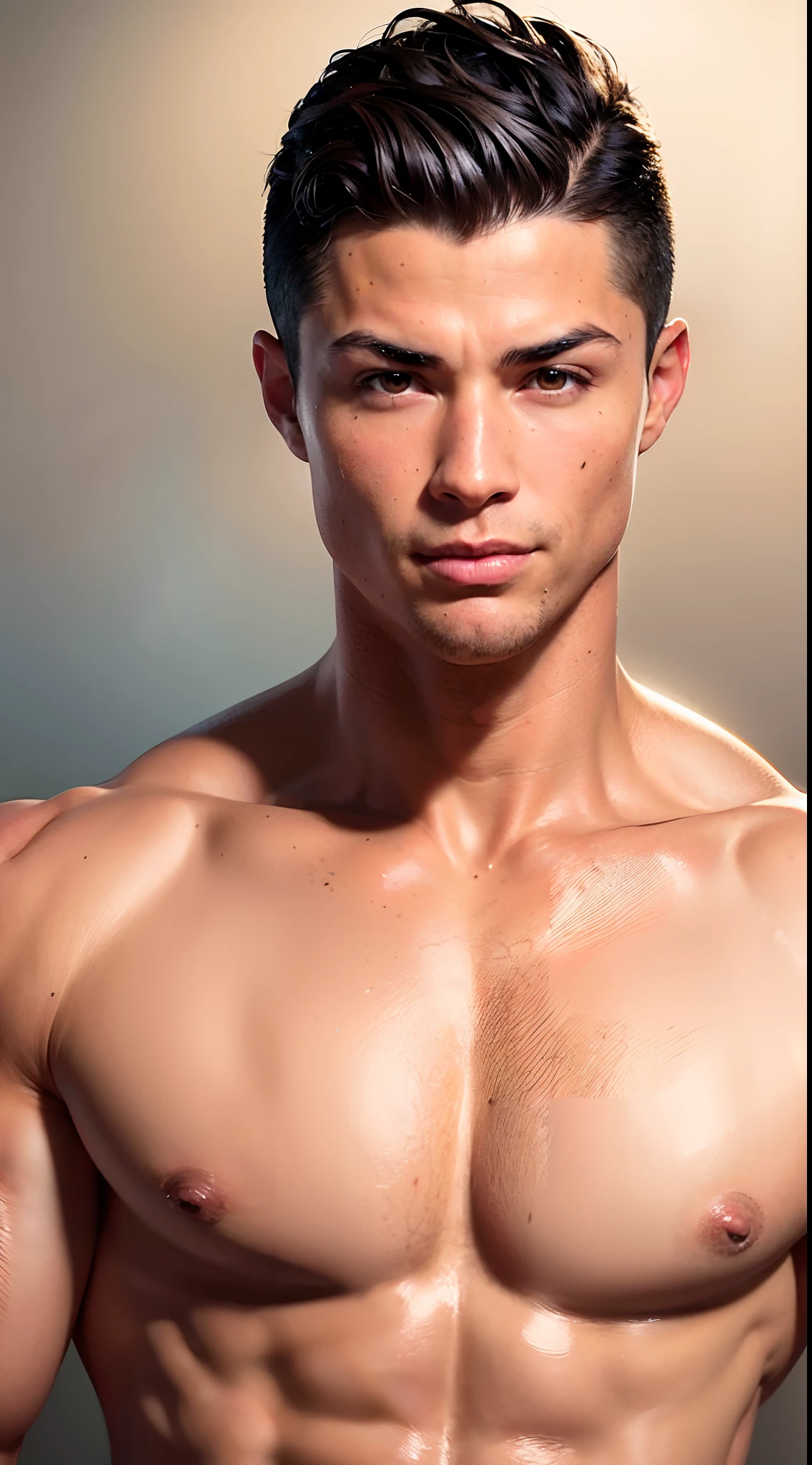 "Cristiano Ronaldo smiling picture is a real masterpiece with masculine beauty, perfect anatomy. Olpntng style, colorful rainbow, t-shirt design, clean design, epic Instagram, artstation, full of color paint streaks, wlop, contour. When you look at his beautiful eyes, you will see clearly every small detail and perfect line, every detail on the skin is beautiful in 8K quality , people will be captivated by the confidence radiating from every look. The face is drawn meticulously in every detail with 8K image quality.''