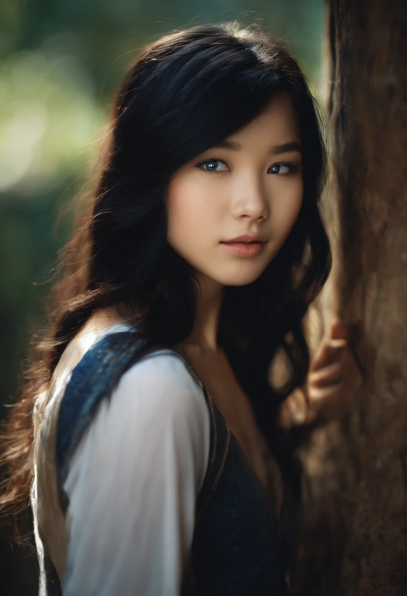 photo realistic, girl, black hair, blue eyes, asian,16 years old