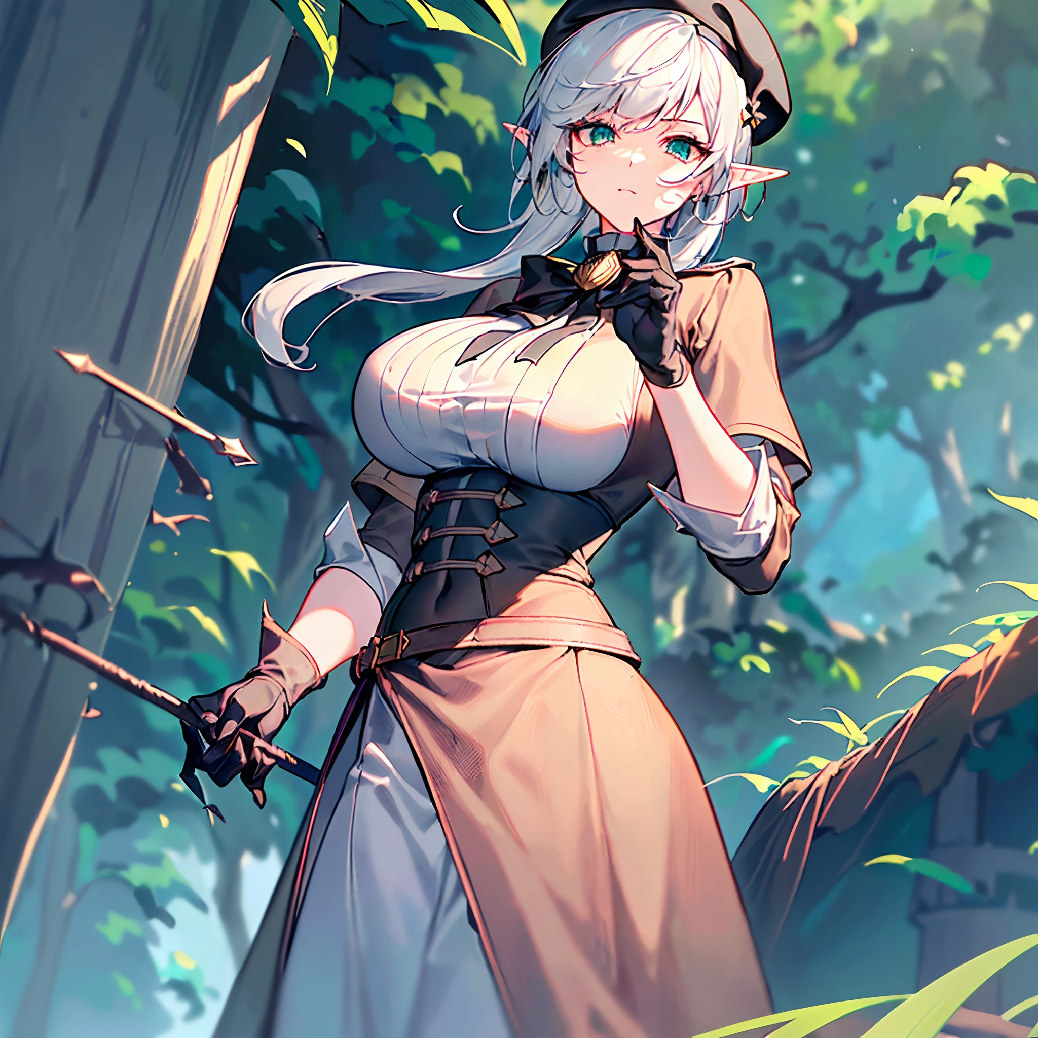 (long hair, silver hair:1.3), purple eyes, hair ornament, pale skin, curvy, anatomically correct, heavy breathing, huge breasts, mature female, lace-trimmed nightgown, see-through dress, lace-trimmed hairband, sword, anime coloring, anime screencap, hollow eyes, purple eyes, looking at viewer, (heavy breathing:1.2), smirk, upper teeth, lips, glaring eyes, nsfw art,