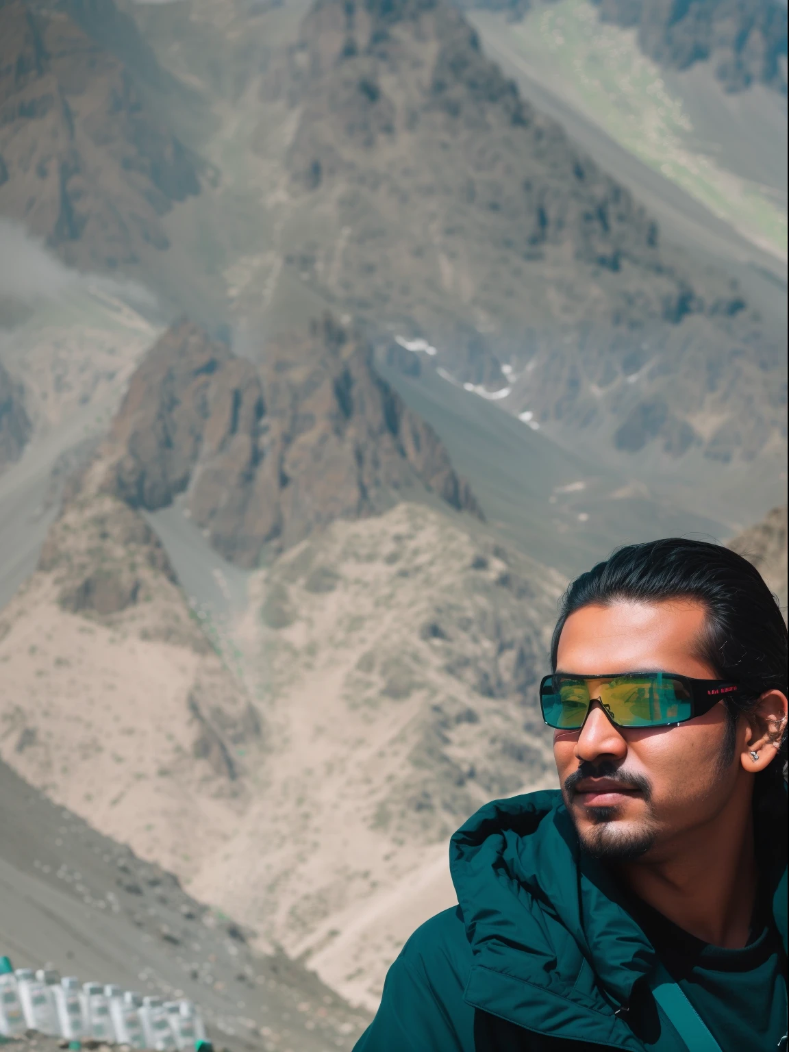 there is a man standing next to a cart with beer cans, ash thorp khyzyl saleem, inspired by Kailash Chandra Meher, khyzyl saleem, omar shanti himalaya tibet, with a cool pose, profile shot, dr zeus, in mountains, reddit post, mid shot portrait, instagram post, music video, vectors realistic art , 8k