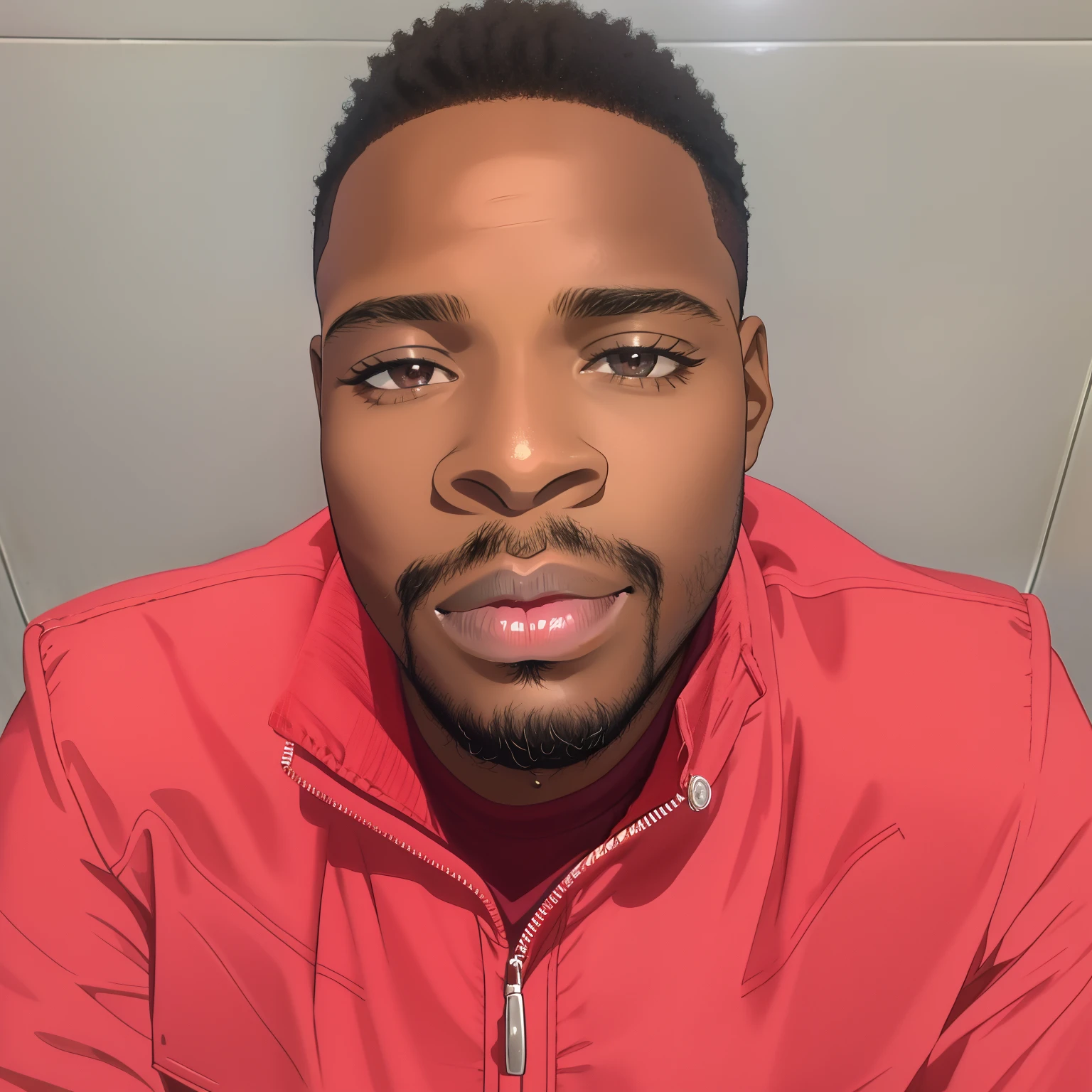 African man in a red jacket sitting in a bathroom, godwin akpan, 3 2 years old, 2 8 years old, 2 9 years old, 2 7 years old, 3 6 years old, david uzochukwu, 2 4 years old, george pemba, 3 2 - year - old man, 38 years old, 2 3 years old, 80s style anime