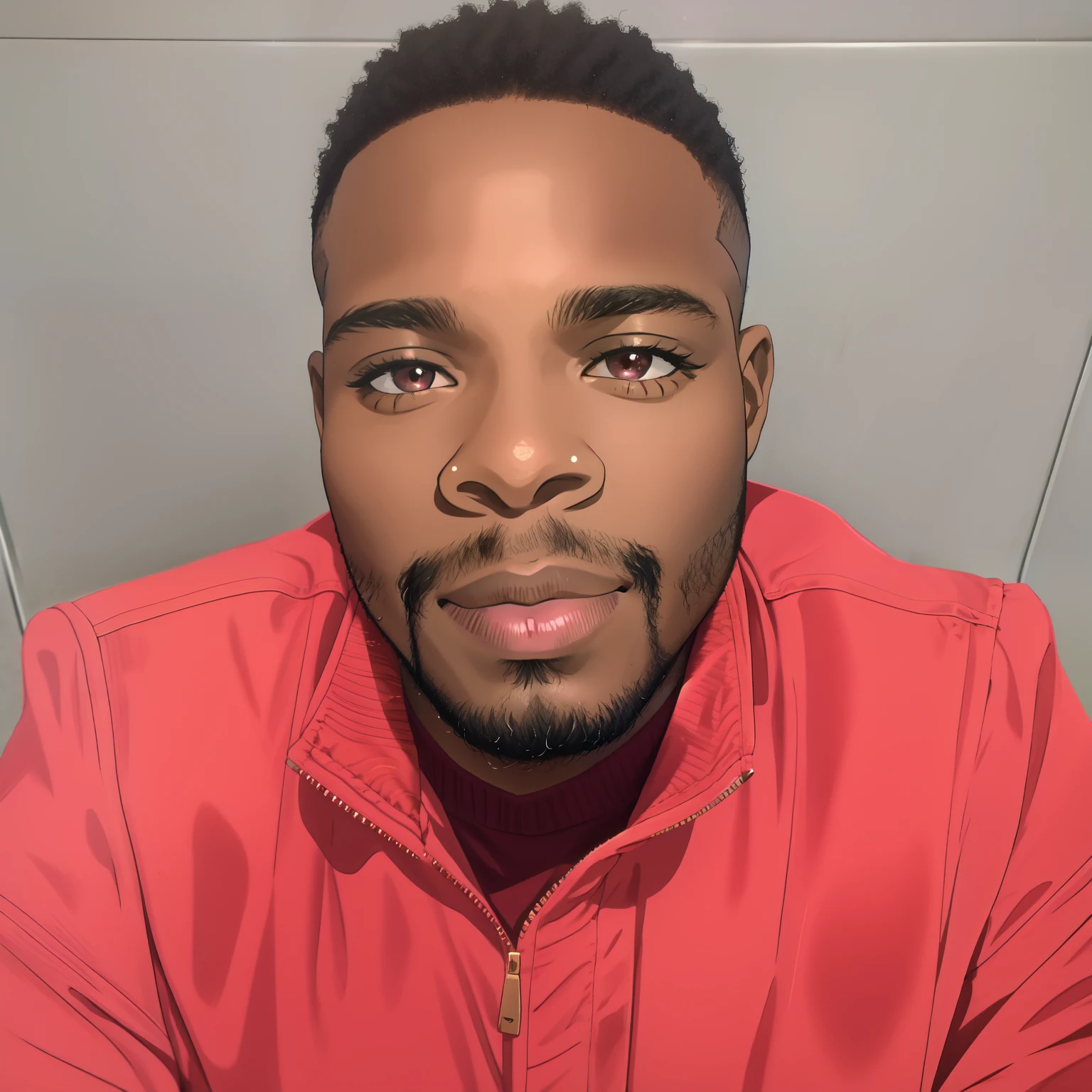 African man in a red jacket sitting in a bathroom, godwin akpan, 3 2 years old, 2 8 years old, 2 9 years old, 2 7 years old, 3 6 years old, david uzochukwu, 2 4 years old, george pemba, 3 2 - year - old man, 38 years old, 2 3 years old, 80s style anime
