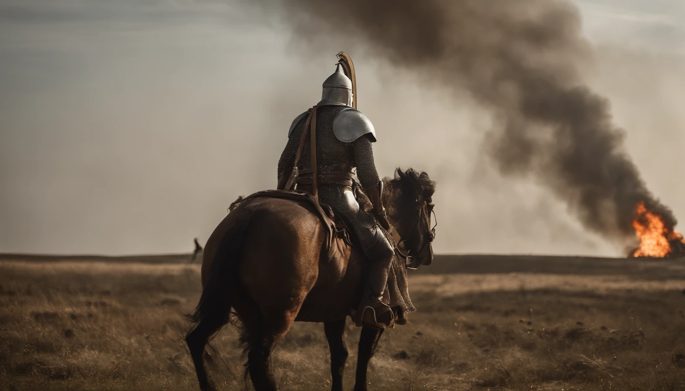 A close-up of a medieval war scene,The fighting was fierce,spectacular,The medieval crusaders fought a lot of terrifying battles(Minotaur team),Overwhelming enemies,On the plain,eventide,Medieval landscape,Fantastical,4K,best qualtiy,primitive,((Ultra-detailed and high-precision details)),Photo texture,真实感,Delicate and smooth,Light