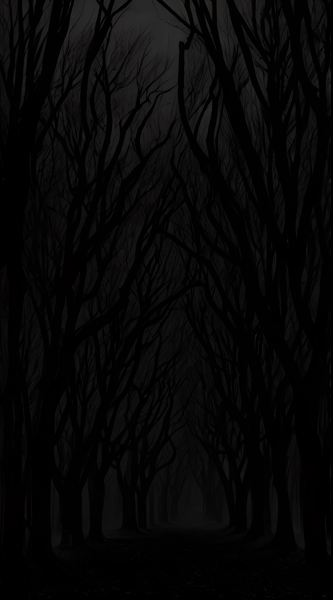 {{Un oscuro y tenebroso camino de pueblo}} con hojas crujientes bajo tus pies, rodeado por un {densa arboleda} que oculta sus secretos. Esta es una imagen inspirada en el estilo del cine de terror que muestra el camino {perdido en la oscuridad}, with twisted trees and an atmosphere of palpable fear. El entorno/fondo debe ser {una noche sin luna}, sumiendo todo en la penumbra, creating a gloomy atmosphere. La imagen debe tener el estilo de una {digital ilustration}, incorporating elements of gothic horror and suspense from films such as "El Resplandor" y "El Proyecto de la Bruja de Blair". The camera shot must be {A panoramic shot}, Captured with a wide-angle lens to amplify the feeling of restlessness. The lighting should be subdued, resaltando solo {The haunting shadows between the trees}. El nivel de detalle deseado es alto, with sharp resolution, resaltando {los detalles en las sombras y el camino} para mantener a los espectadores en vilo. The goal is to create an image that captivates viewers with its psychological terror.