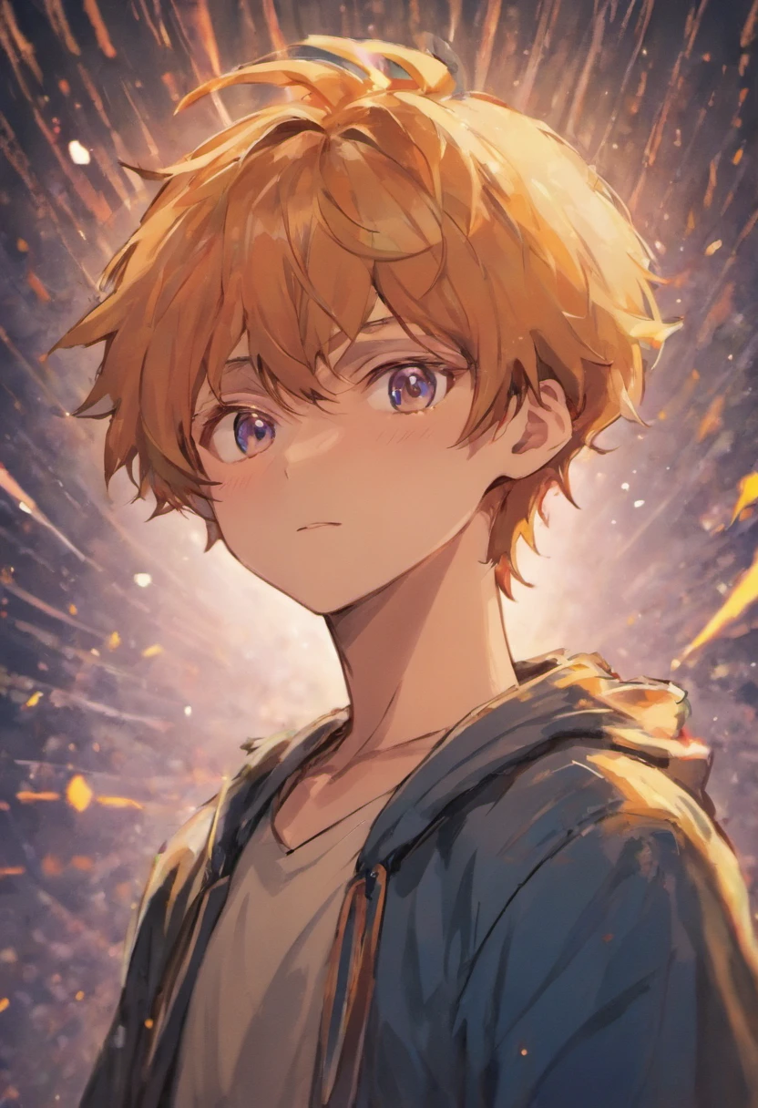 anime boy, smirking, blurry background, anime drawing style, face close up,