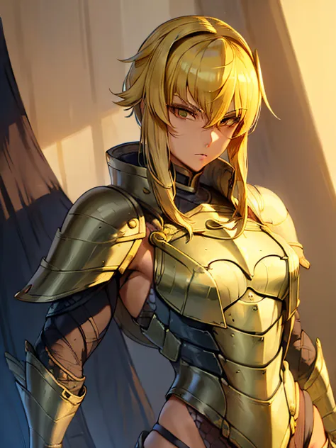 1 girl, ((commander armor)) ,(yuan-ti)), snake face, (((snake skin))),((full paladin armor)), ((flat chest)),yellow hair, short ...