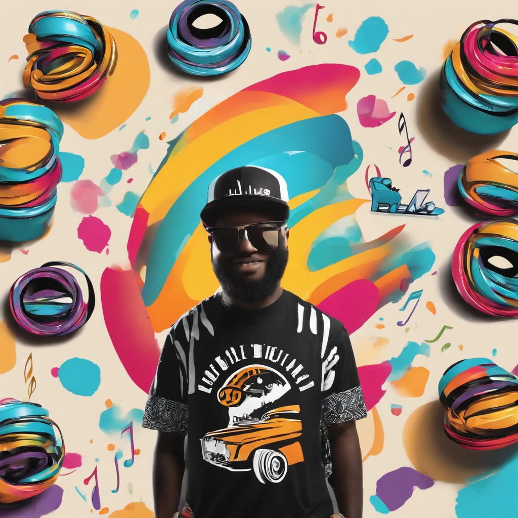 Create a vibrant and playful logo for a hip hop album. The logo should be bursting with color and creativity, evoking a sense of joy and fun. Incorporate musical elements, such as musical notes, instruments, or dancing characters, to emphasize the music theme. The design should be vibrant and appealing. Feel free to experiment with different typography styles. The overall vibe should be lively and cheerful, making it instantly recognizable and memorable for young viewers.