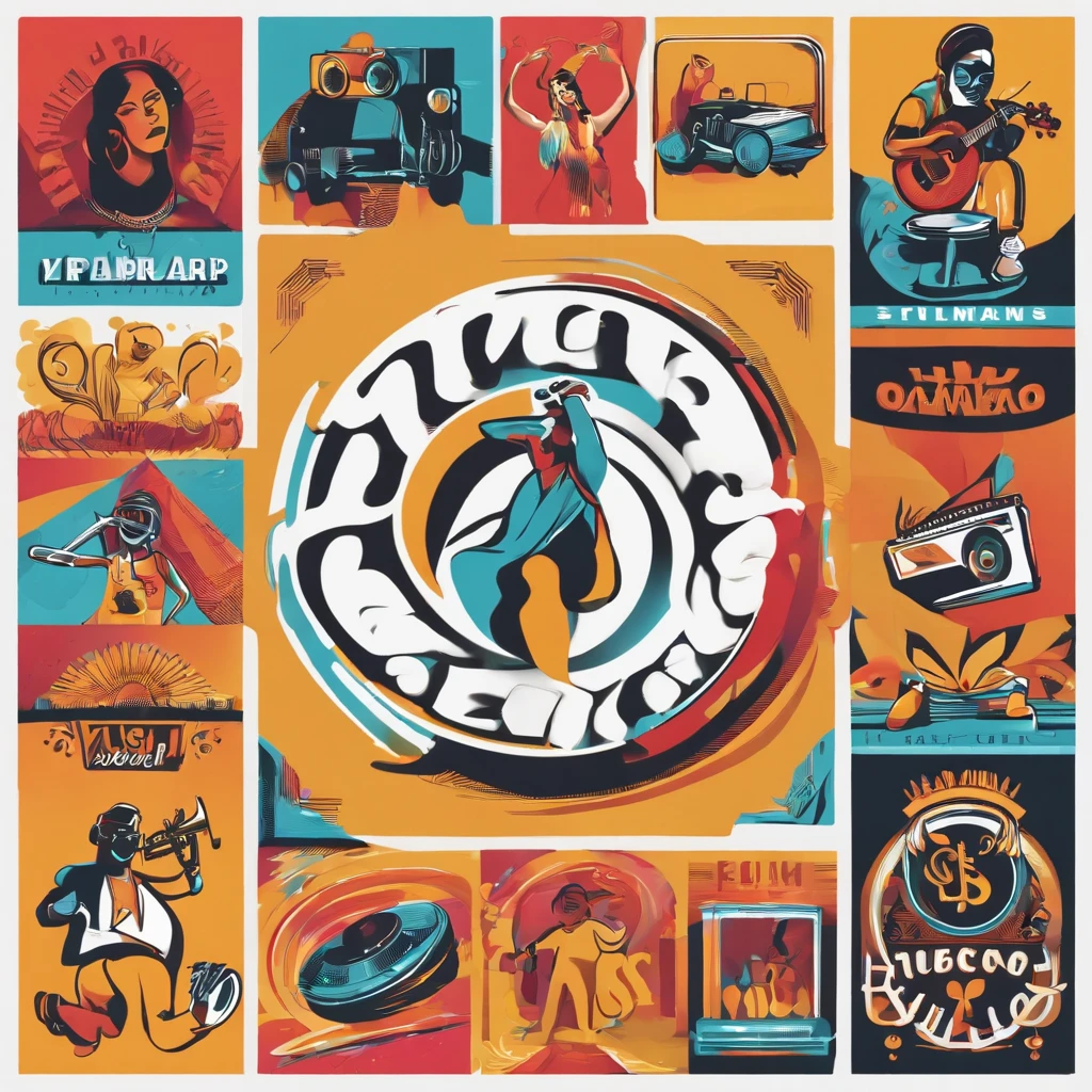 Create a vibrant and playful logo for a hip hop album. The logo should be bursting with color and creativity, evoking a sense of joy and fun. Incorporate musical elements, such as musical notes, instruments, or dancing characters, to emphasize the music theme. The design should be vibrant and appealing. Feel free to experiment with different typography styles. The overall vibe should be lively and cheerful, making it instantly recognizable and memorable for young viewers.