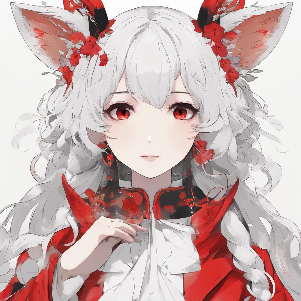 (fundo branco:1.4), (Silhouette of the head of a girl with fox ears, cabelos negros, olhos fechados, cabelos negros longos, with very elegant red coat and with pudôr, cabelo preto roupa de maga, O Deus Original), (anime illustration:1.3,japanesepopartstyle:1.3,),( Reasonable design, linhas claras, Alta nitidez, melhor qualidade, Very detailed, master part, Efeito de luz do filme, 4k ,Figuras de corpo inteiro coberto elegante)