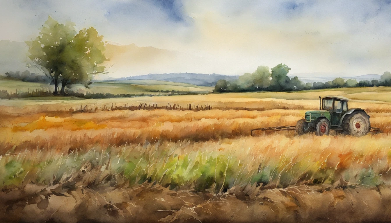 a farmer's field with damaged crops and frustrated farmers looking on