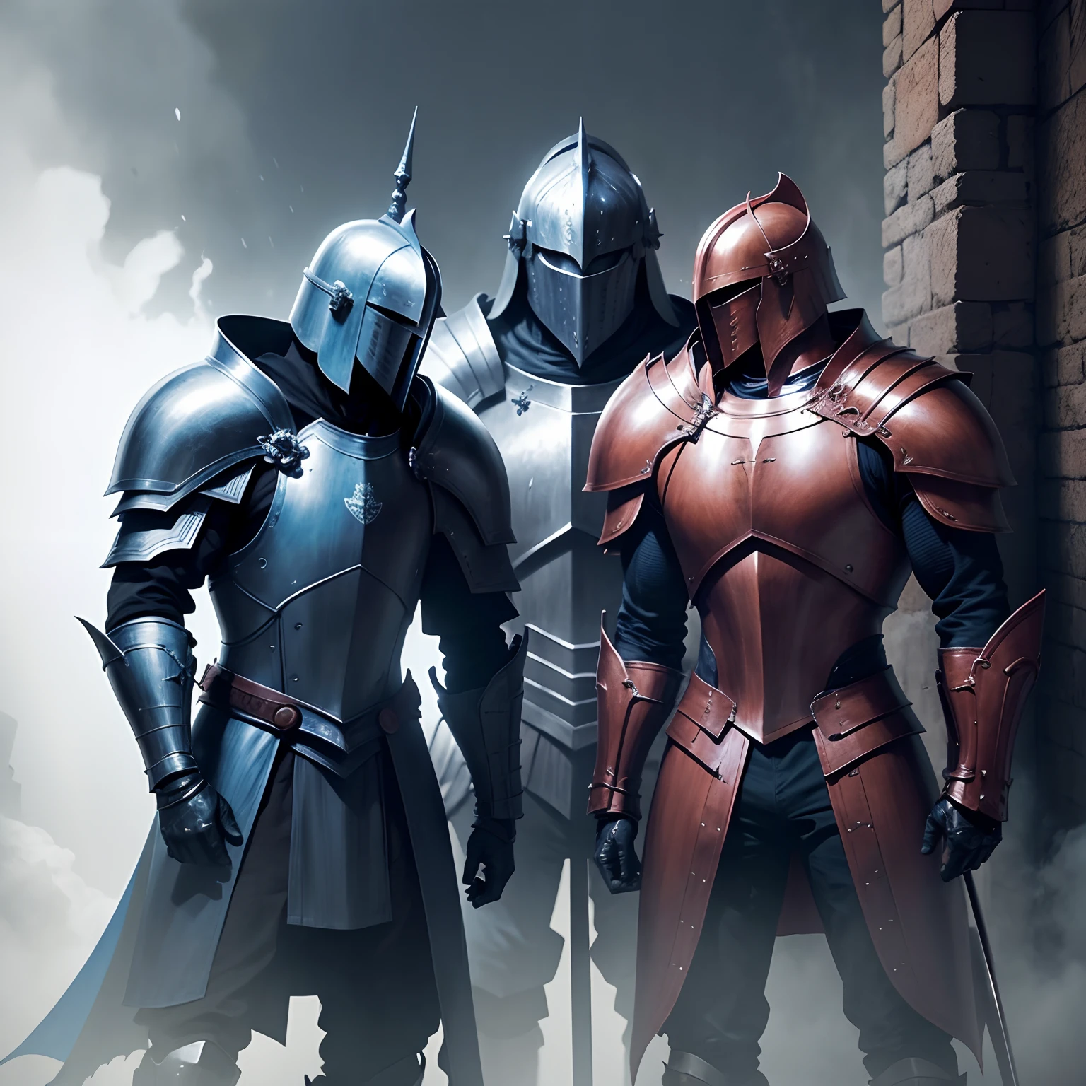 Three knights together men fighting together