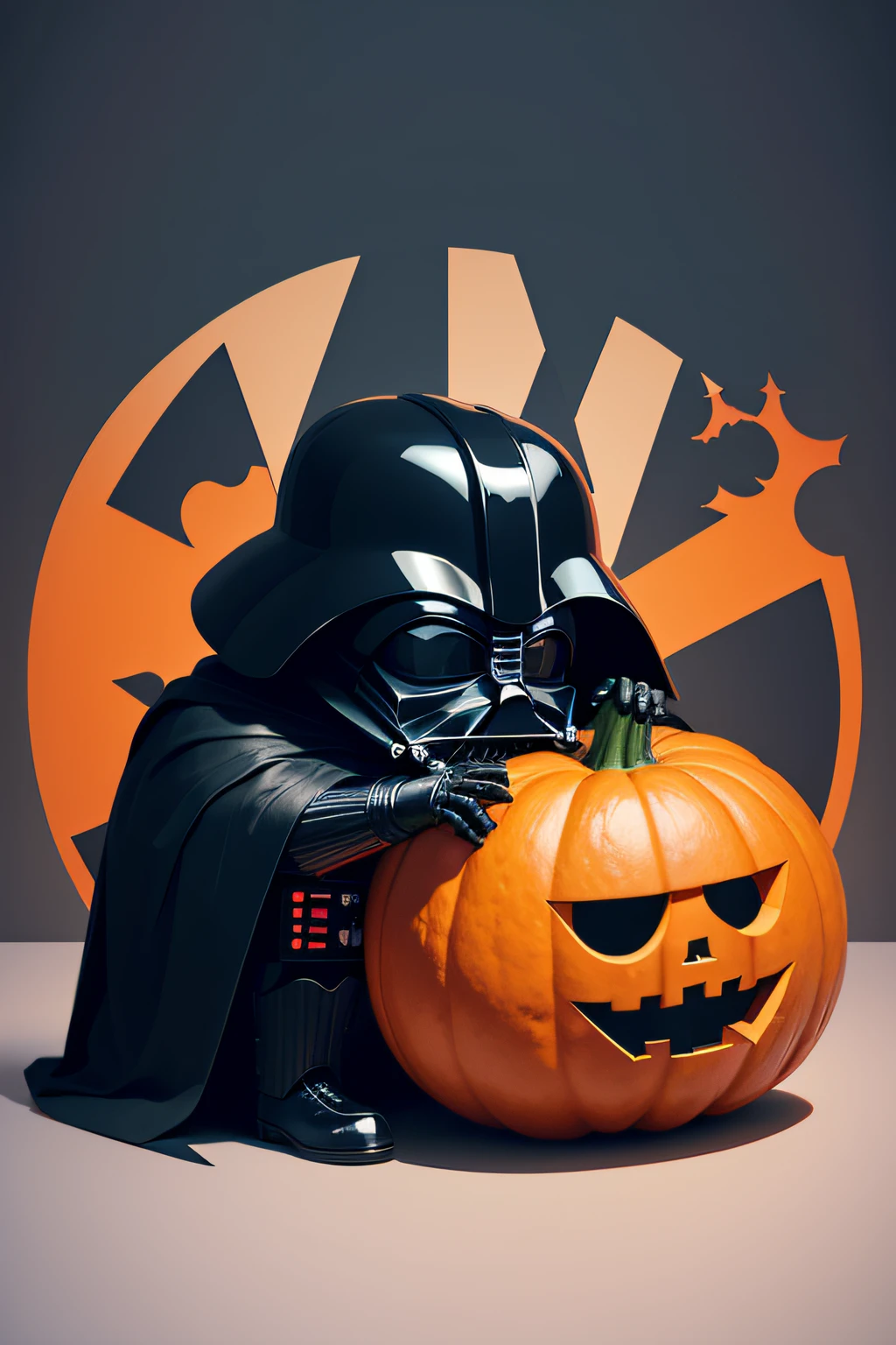 darth vader vector cartoon sticker with pumpkin as its head