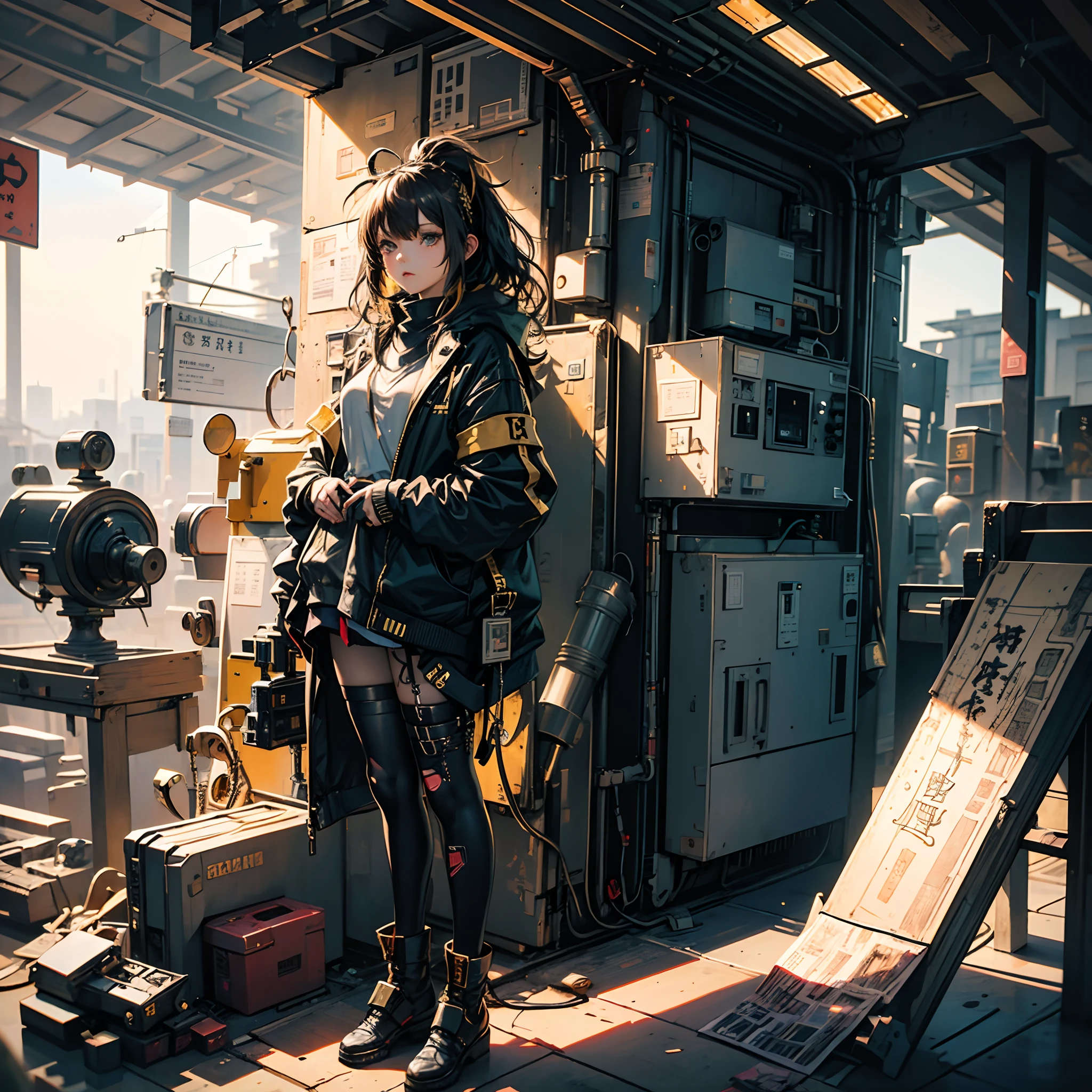 1 girl, Tokyo, concept art, full body, (masterpiece:1.2), (best quality:1.3), 1girl, standing, punk dark/Gold