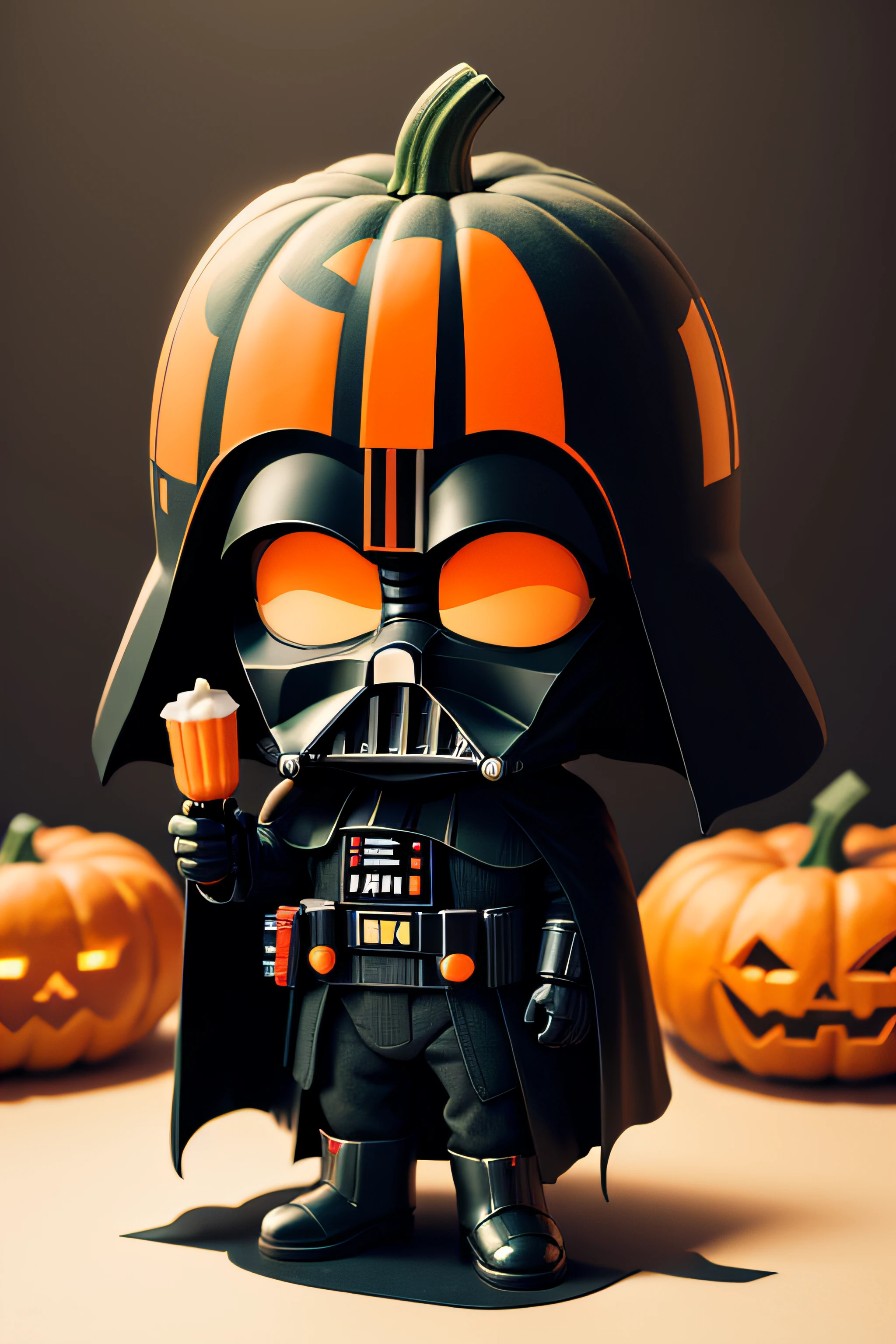 darth vader vector cartoon sticker with pumpkin as its head