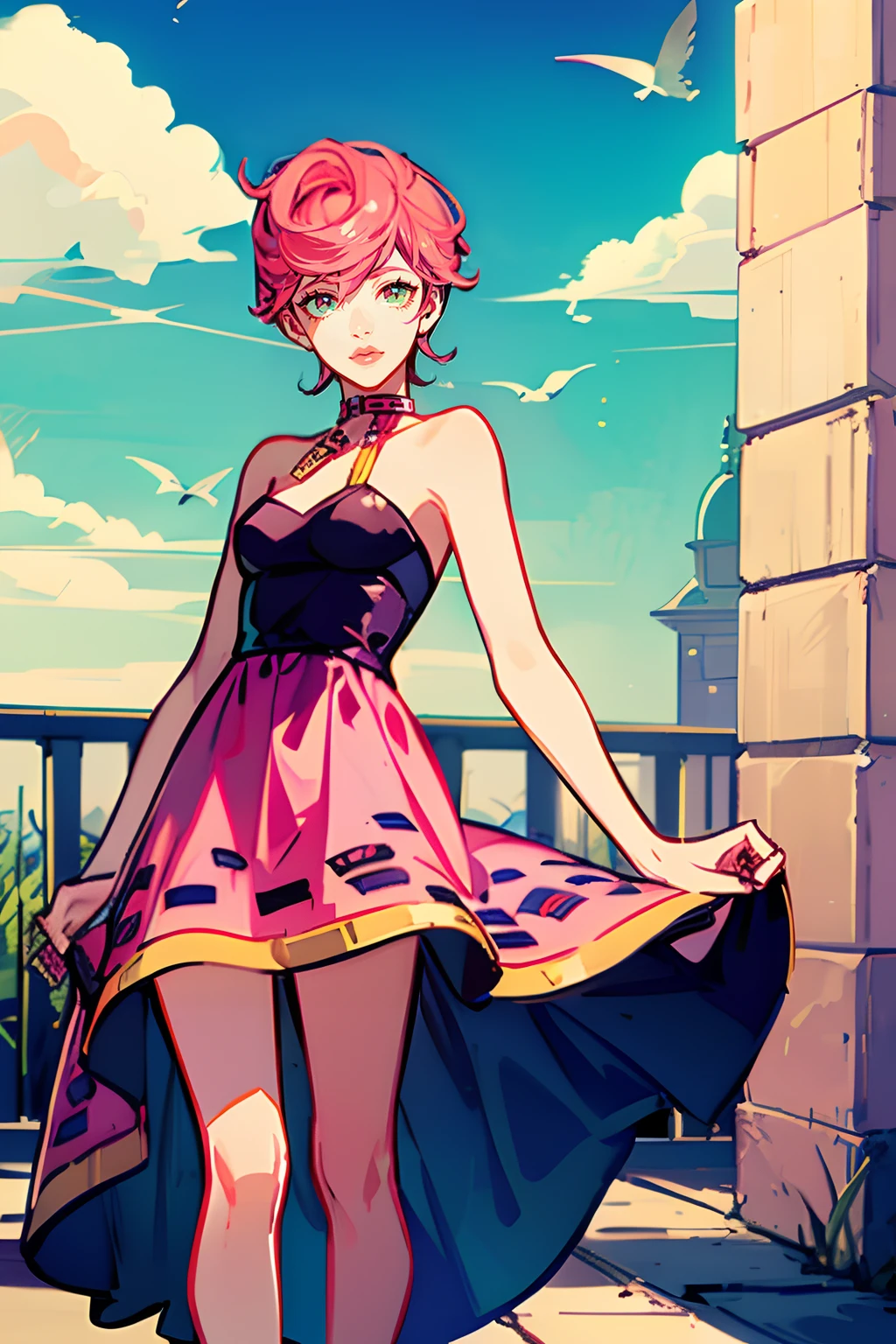 trish una, trishuna, trishjojo, lipstick, full lips, medium breasts, pink dress