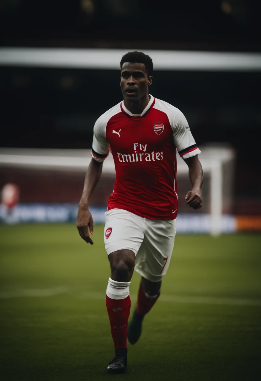 Homem negro soccer player in Arsenal, nome na camisa Sandrin, Number 7