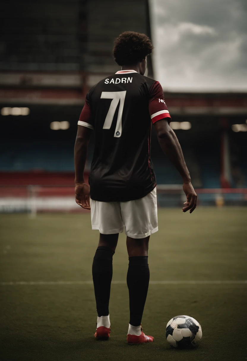 Homem negro soccer player in Arsenal, nome na camisa Sandrin, Number 7
